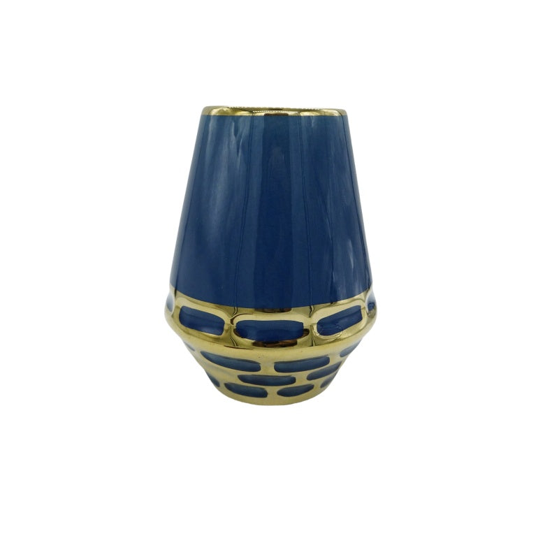 Ceramic vase blue/gold short