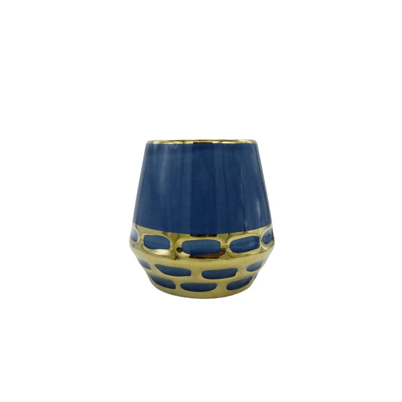 Ceramic vase blue/gold short XS