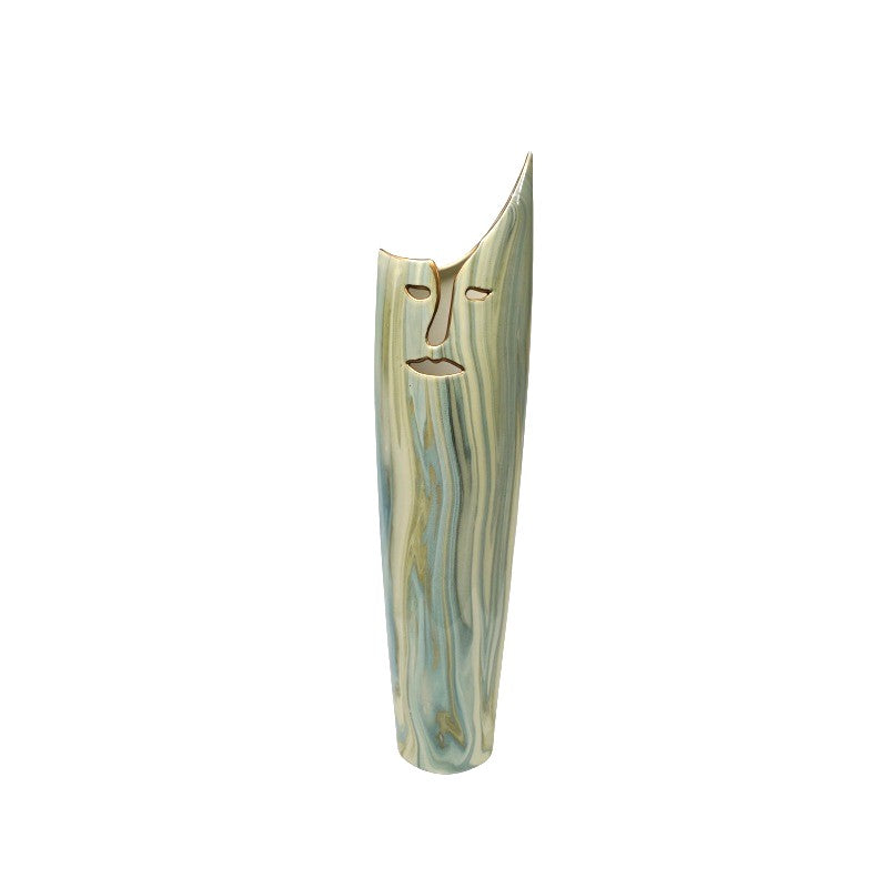 Ceramic Vase face blue white 12×9×49