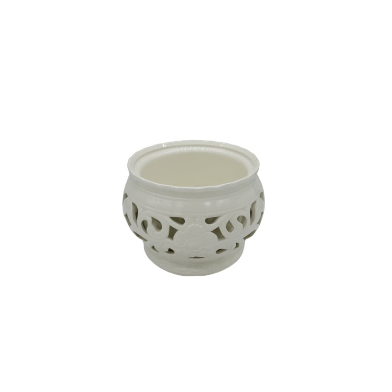Ceramic Pot White with Cut-out Flowers