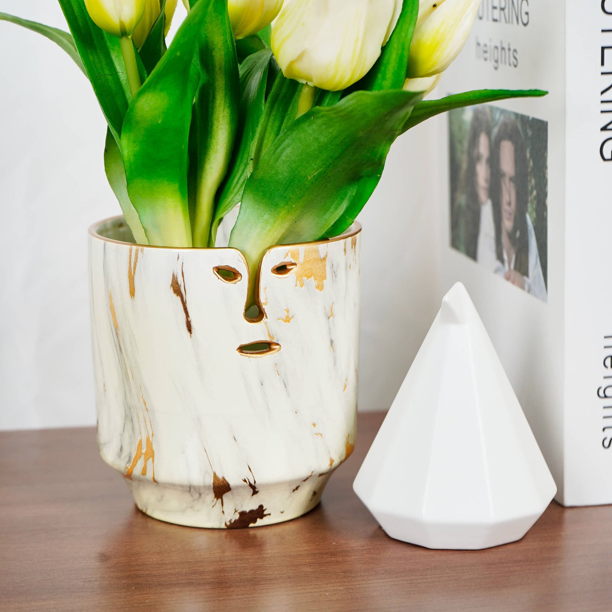 Ceramic Vase face blue white 10×10×22