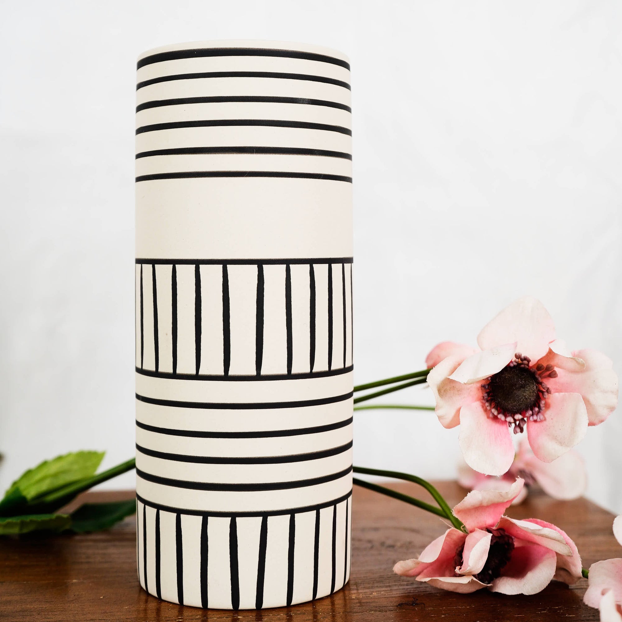 Ceramic vase white  black african ornament