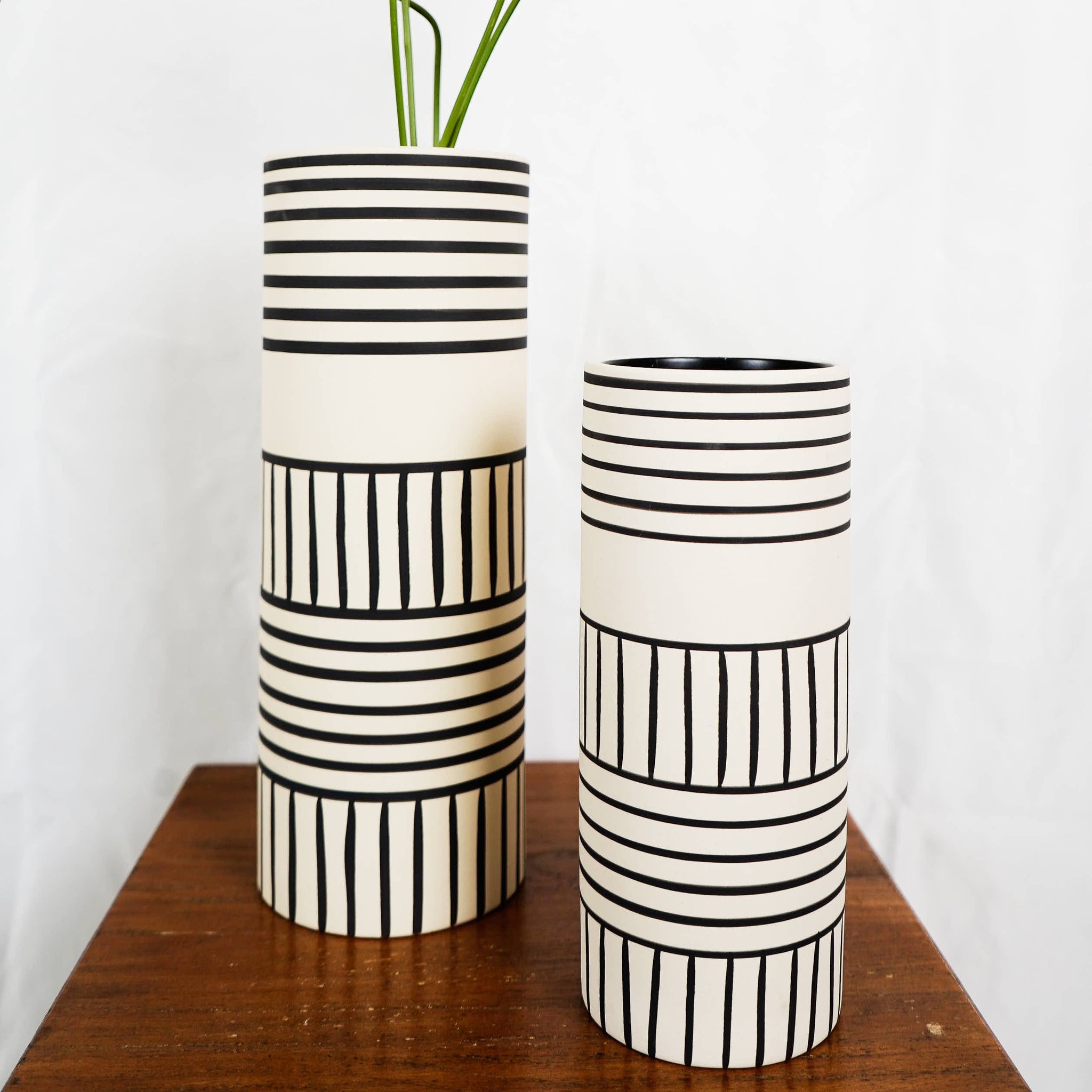 Ceramic vase white  black african ornament