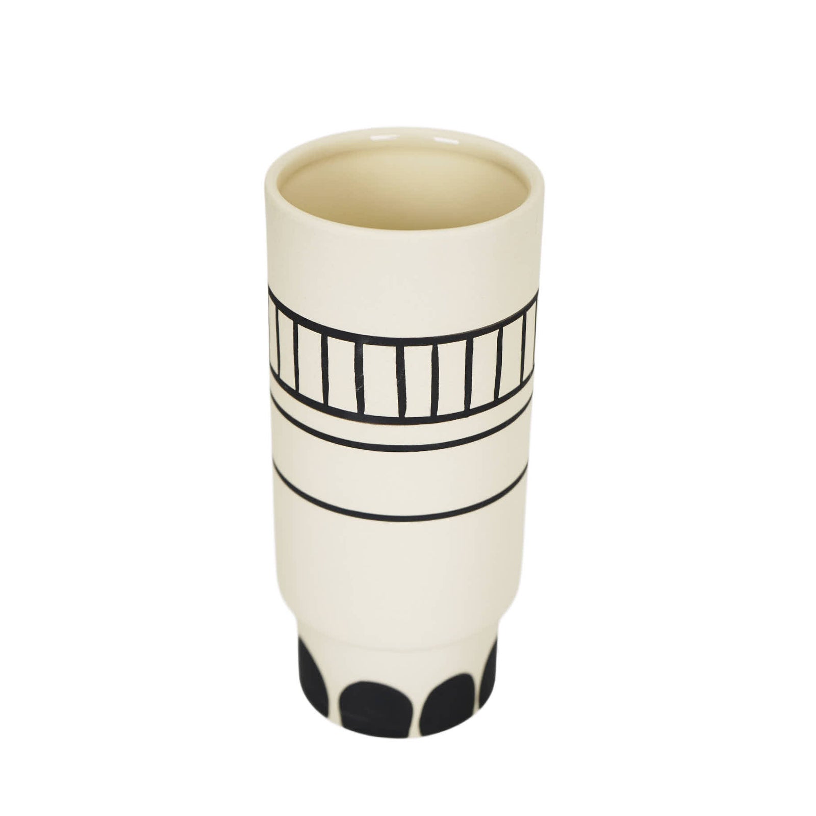 Ceramic vase white  black african ornament S - CHS