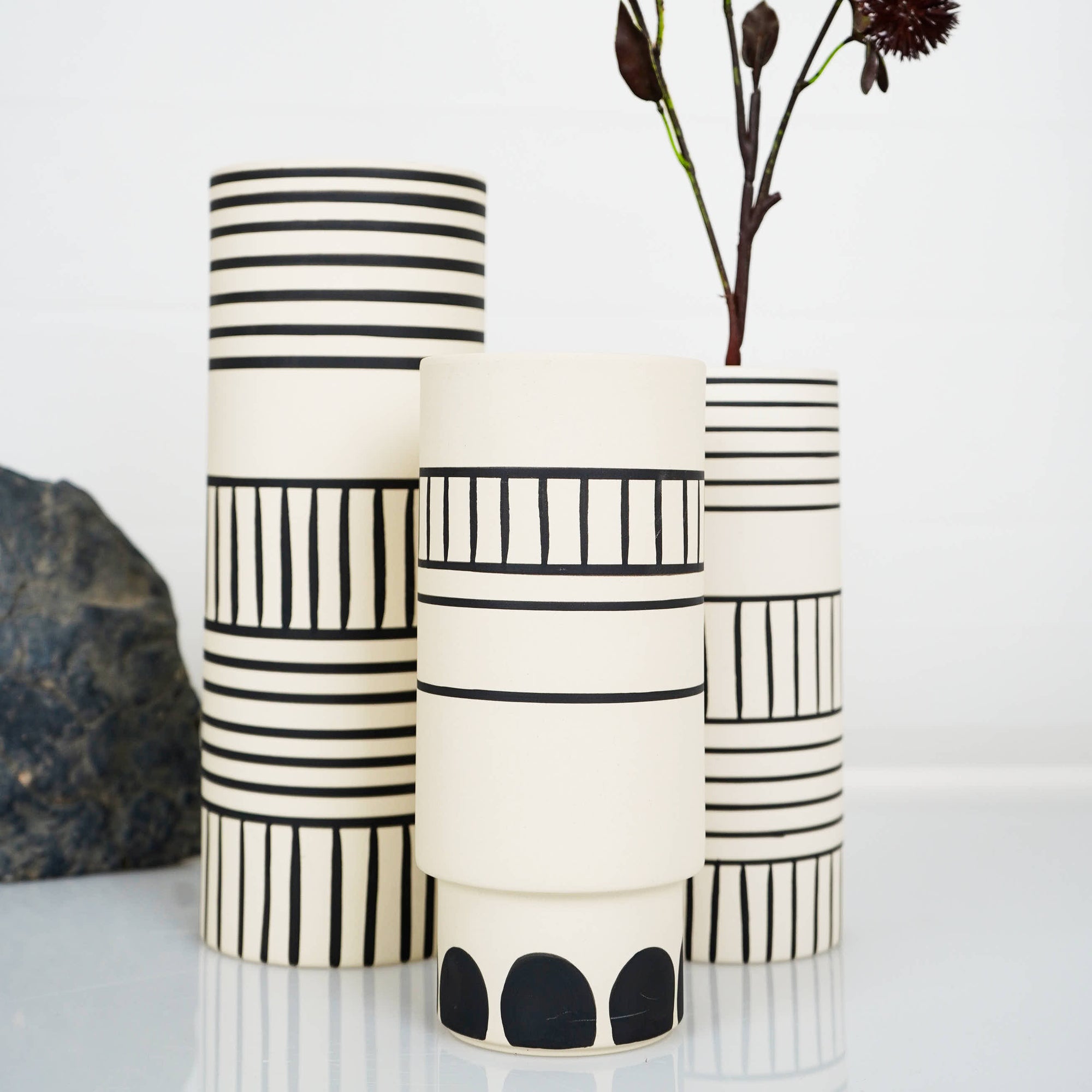 Ceramic vase white  black african ornament