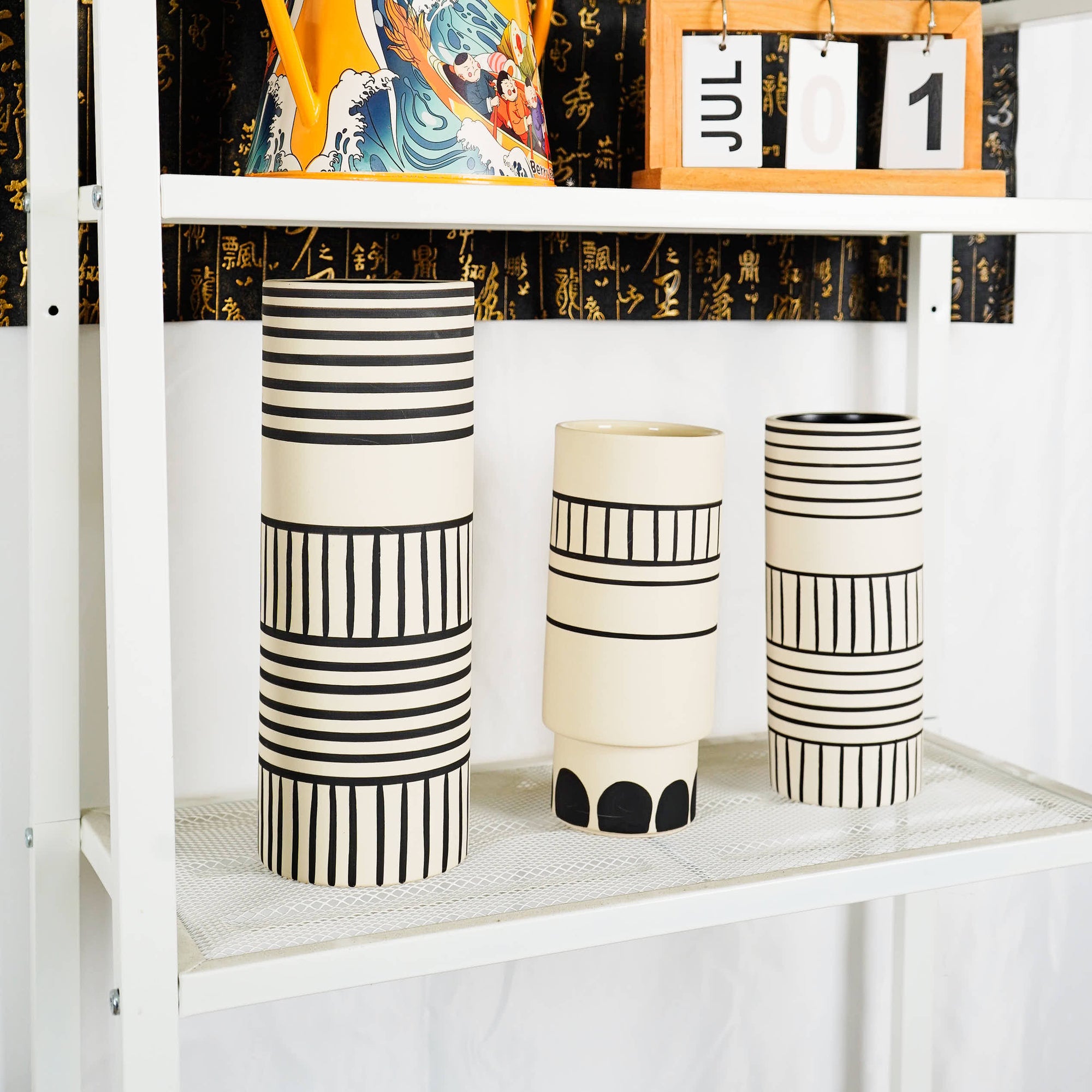 Ceramic vase white  black african ornament