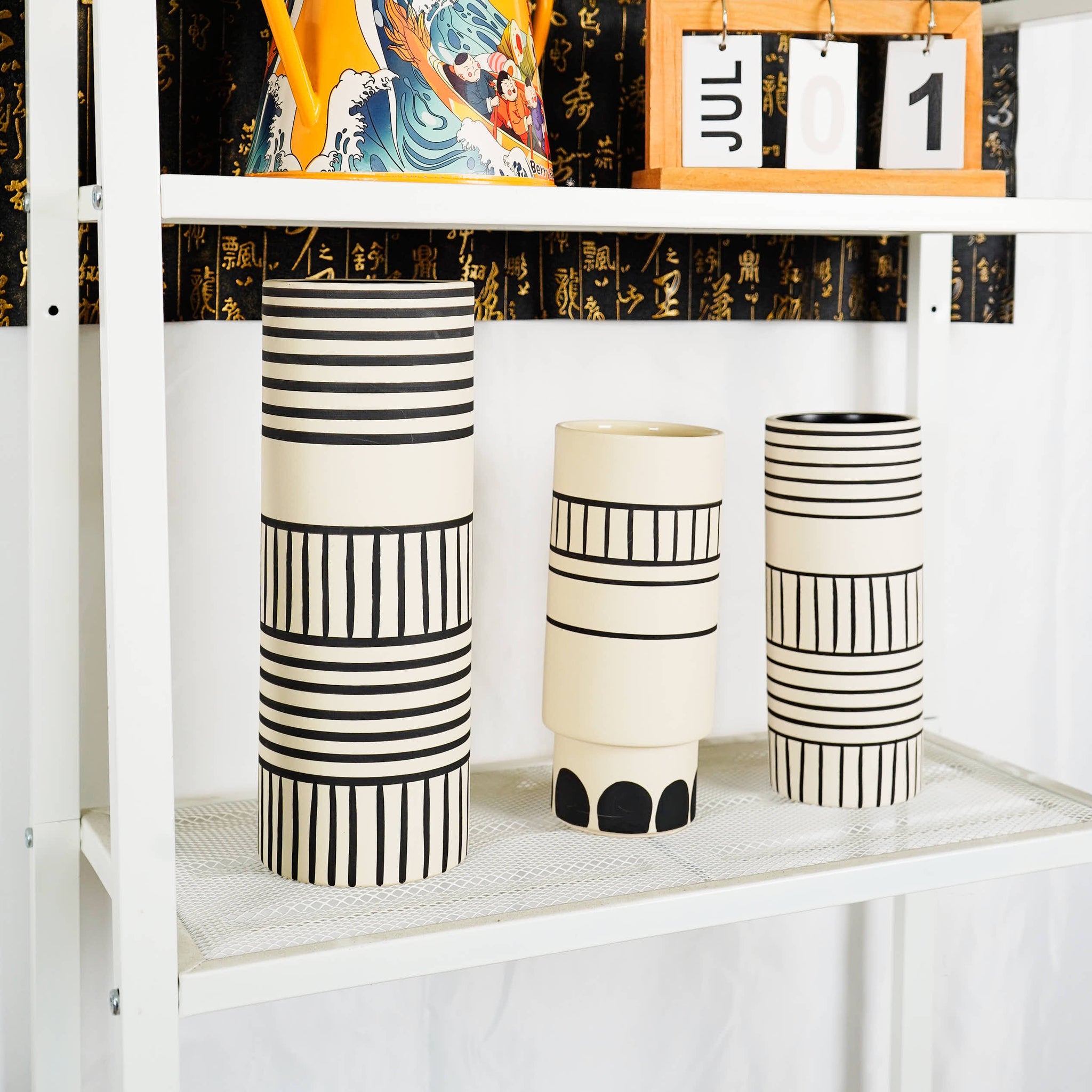 Ceramic vase white  black african ornament