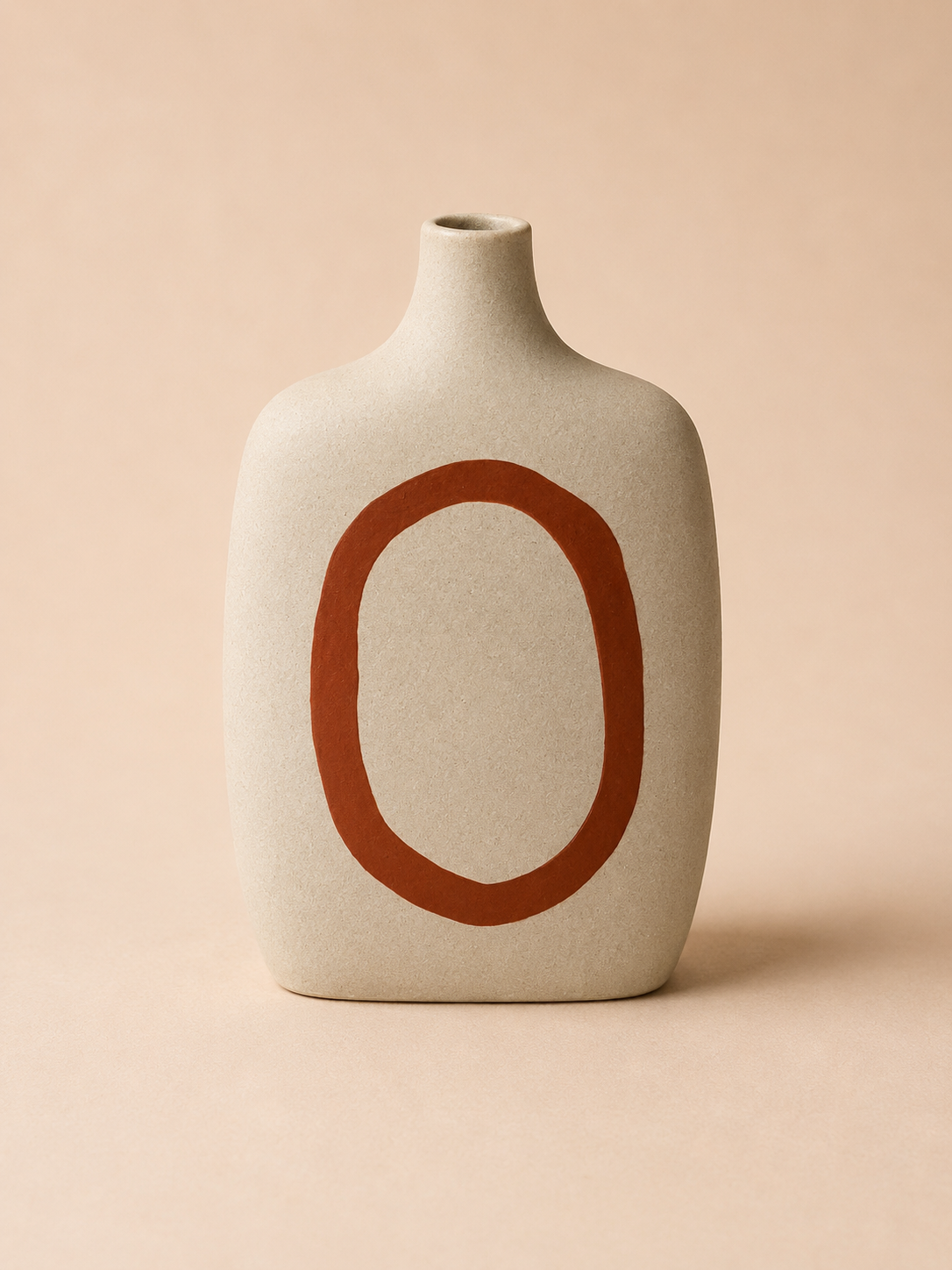Ceramic Vase 1 Flower Beige with Red Picture