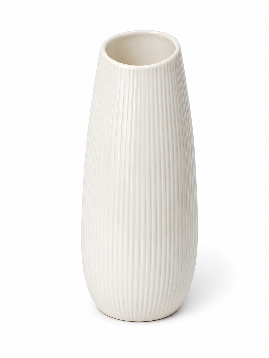 Matte White Ceramic Vase – Slanted Opening (Medium)