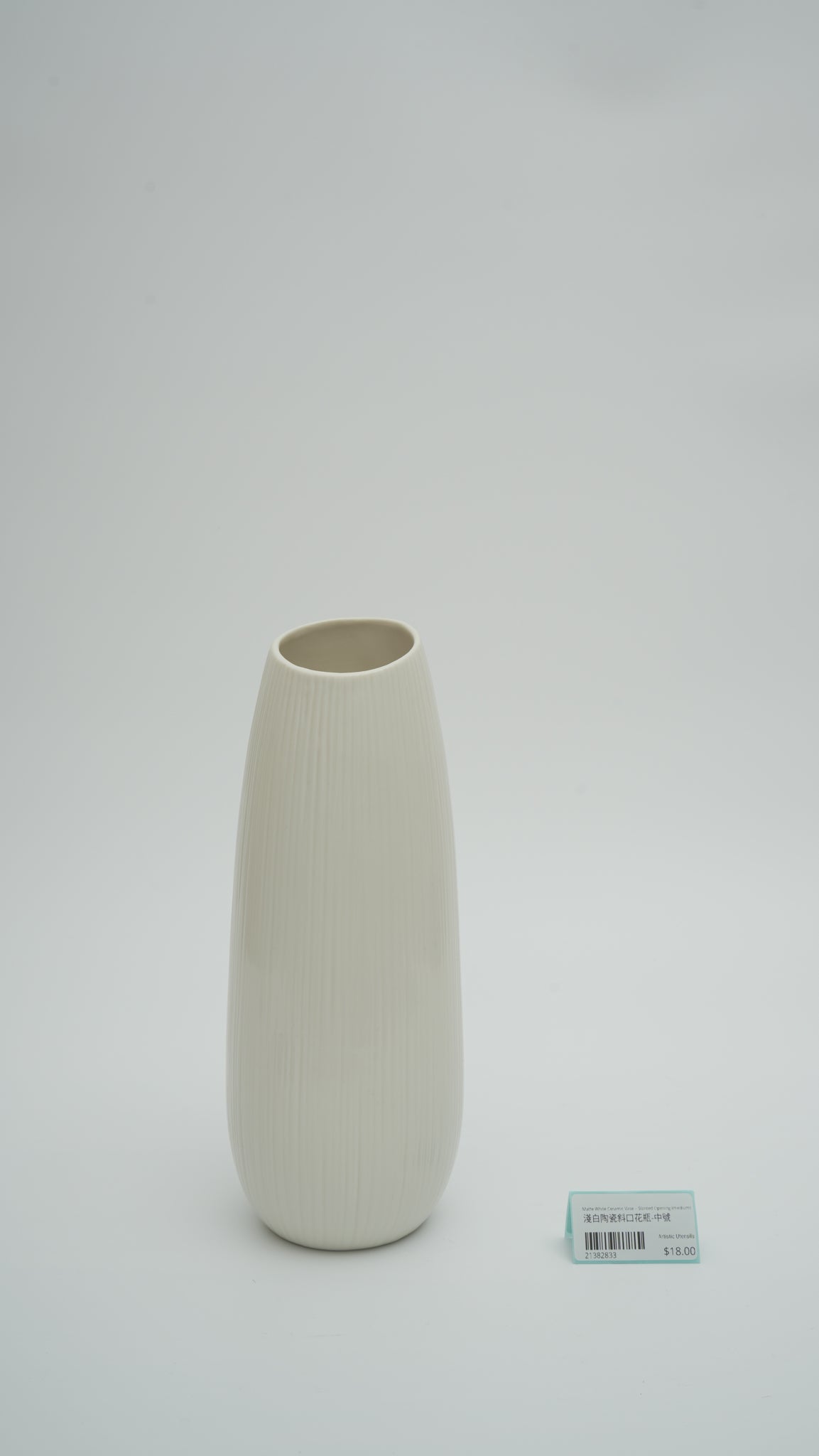 Matte White Ceramic Vase – Slanted Opening (Medium)