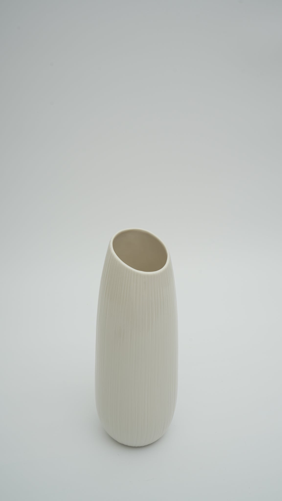 Matte White Ceramic Vase – Slanted Opening (Medium)