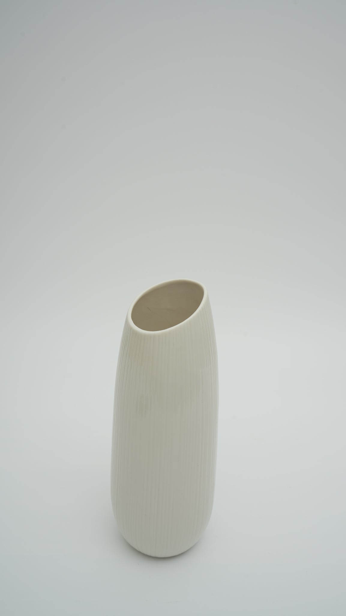Matte White Ceramic Vase – Slanted Opening (Medium)