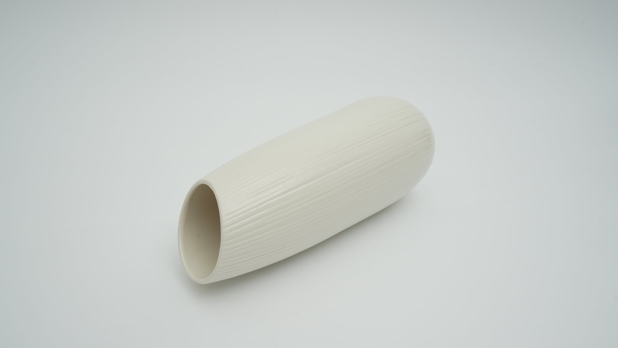 Matte White Ceramic Vase – Slanted Opening (Medium)