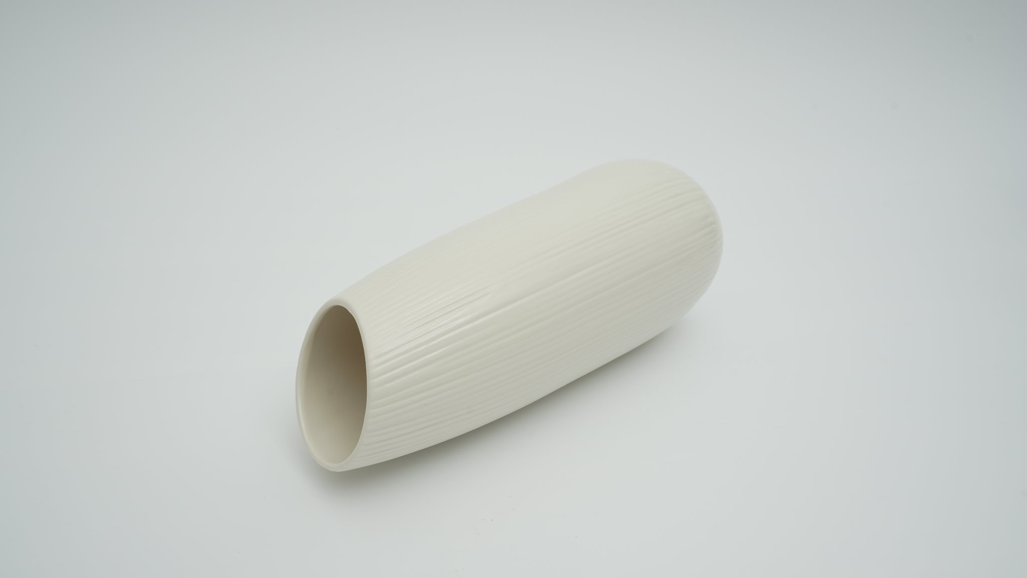 Matte White Ceramic Vase – Slanted Opening (Medium)