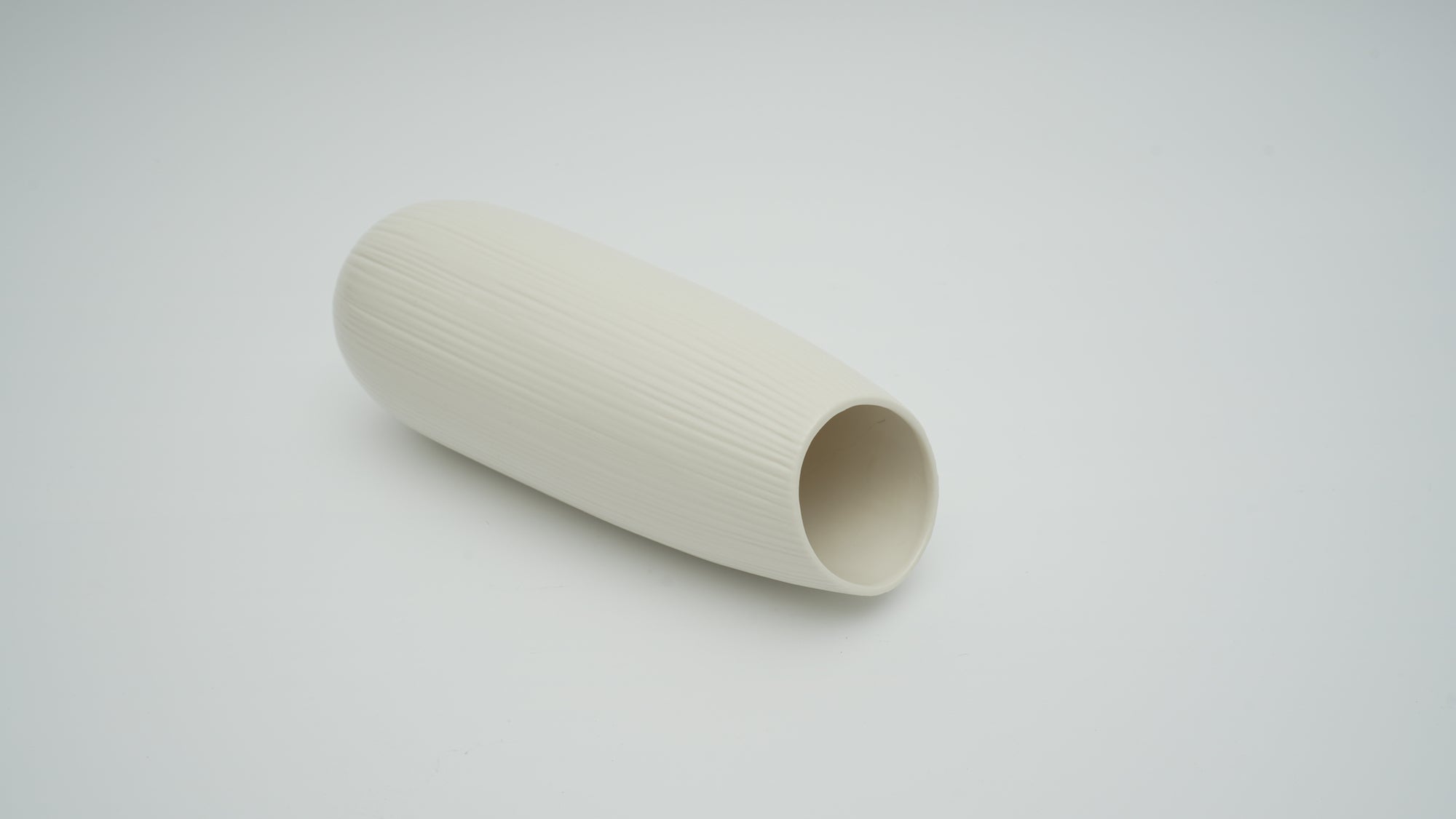 Matte White Ceramic Vase – Slanted Opening (Medium)
