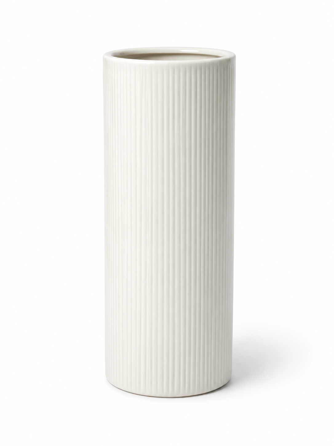 Matte White Ceramic Vase – Ribbed Cylinder