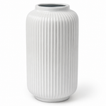 Matte White Ceramic Vase – Ribbed, Narrow Neck – Small