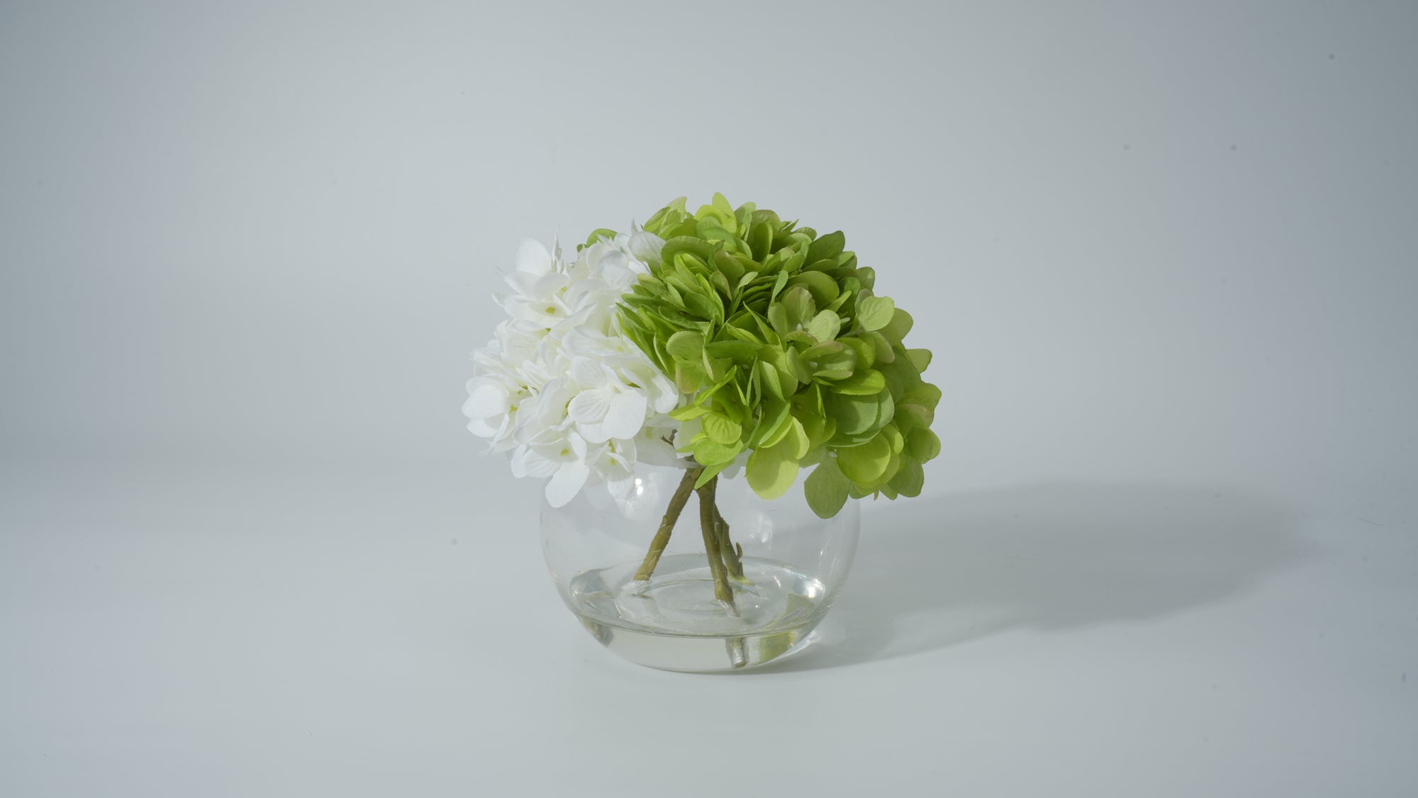 Clear Glass Round Vase with Faux Flower Arrangement
