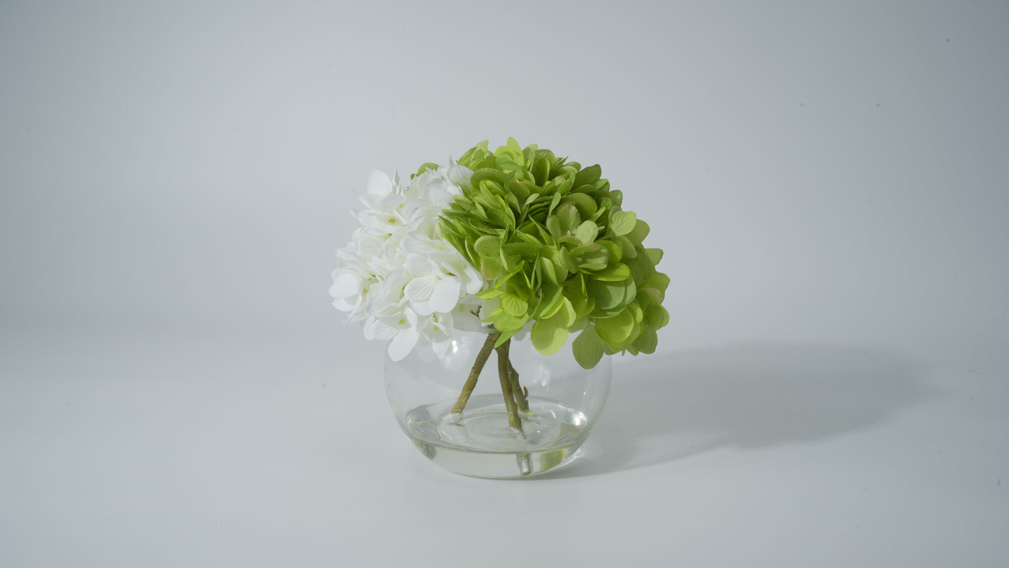 Clear Glass Round Vase with Faux Flower Arrangement