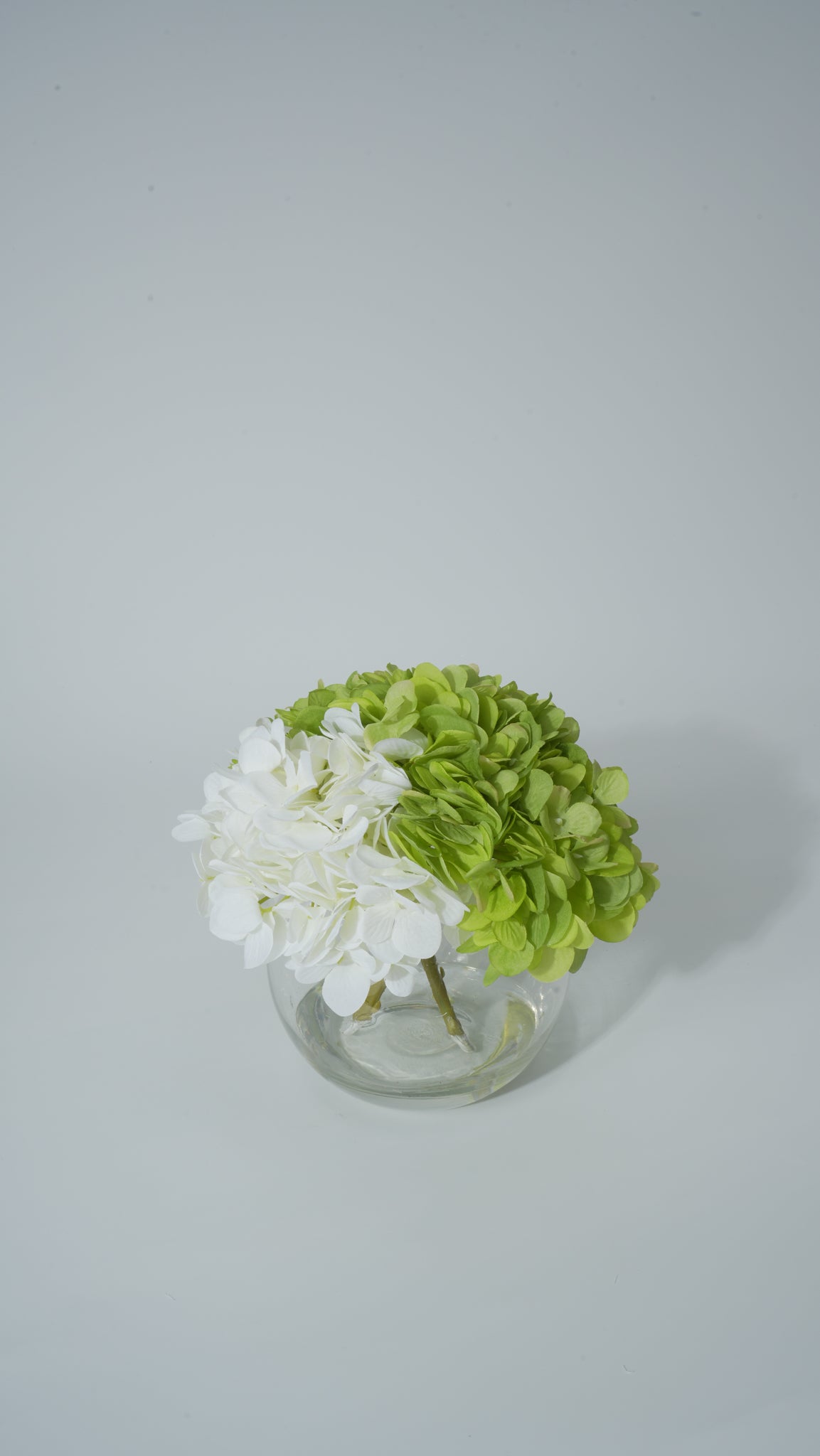 Clear Glass Round Vase with Faux Flower Arrangement