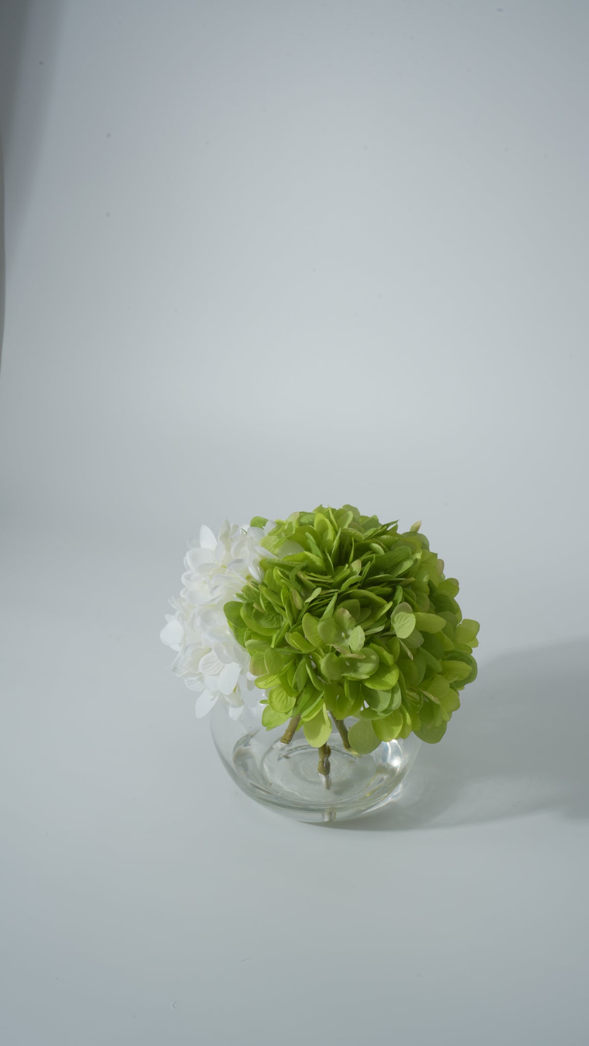 Clear Glass Round Vase with Faux Flower Arrangement