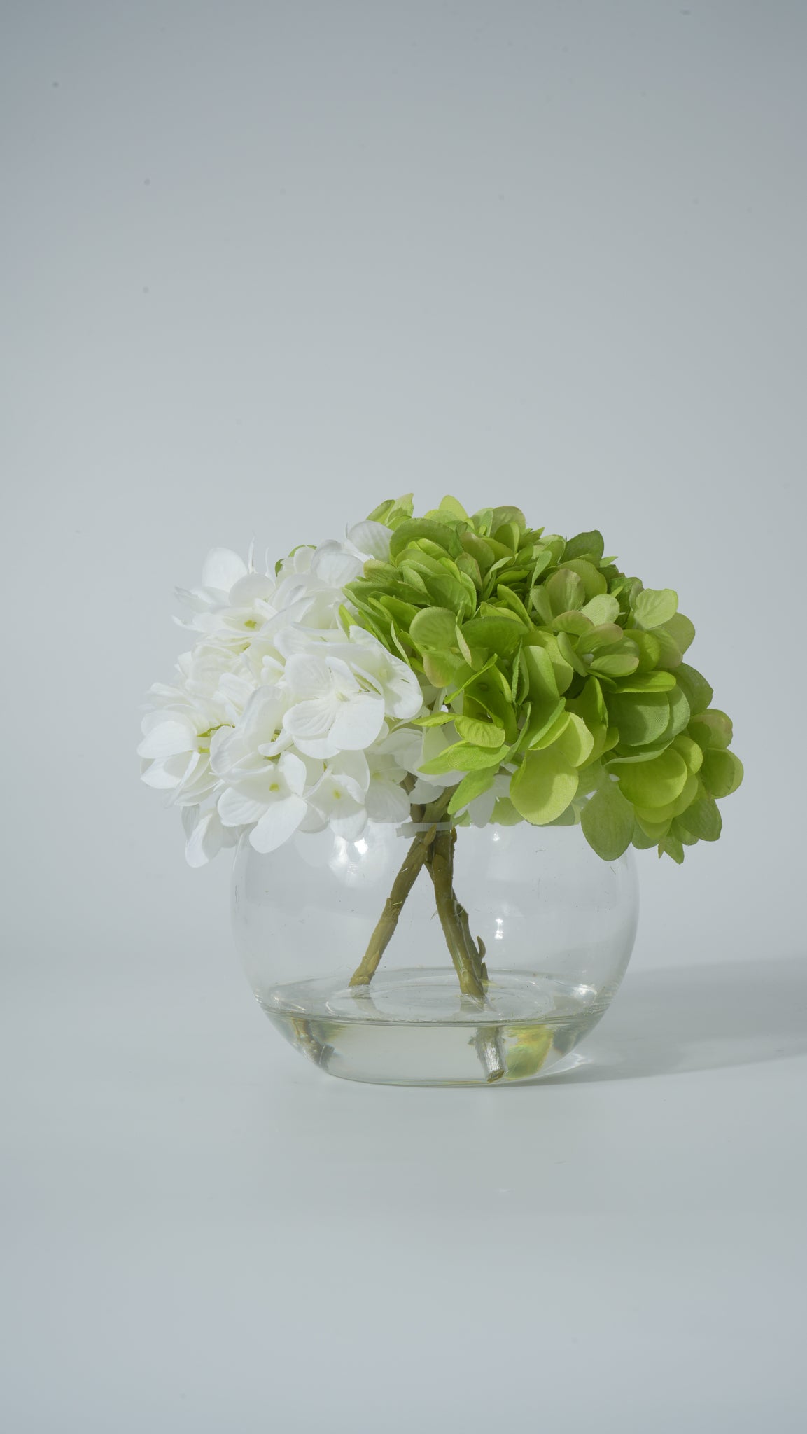 Clear Glass Round Vase with Faux Flower Arrangement