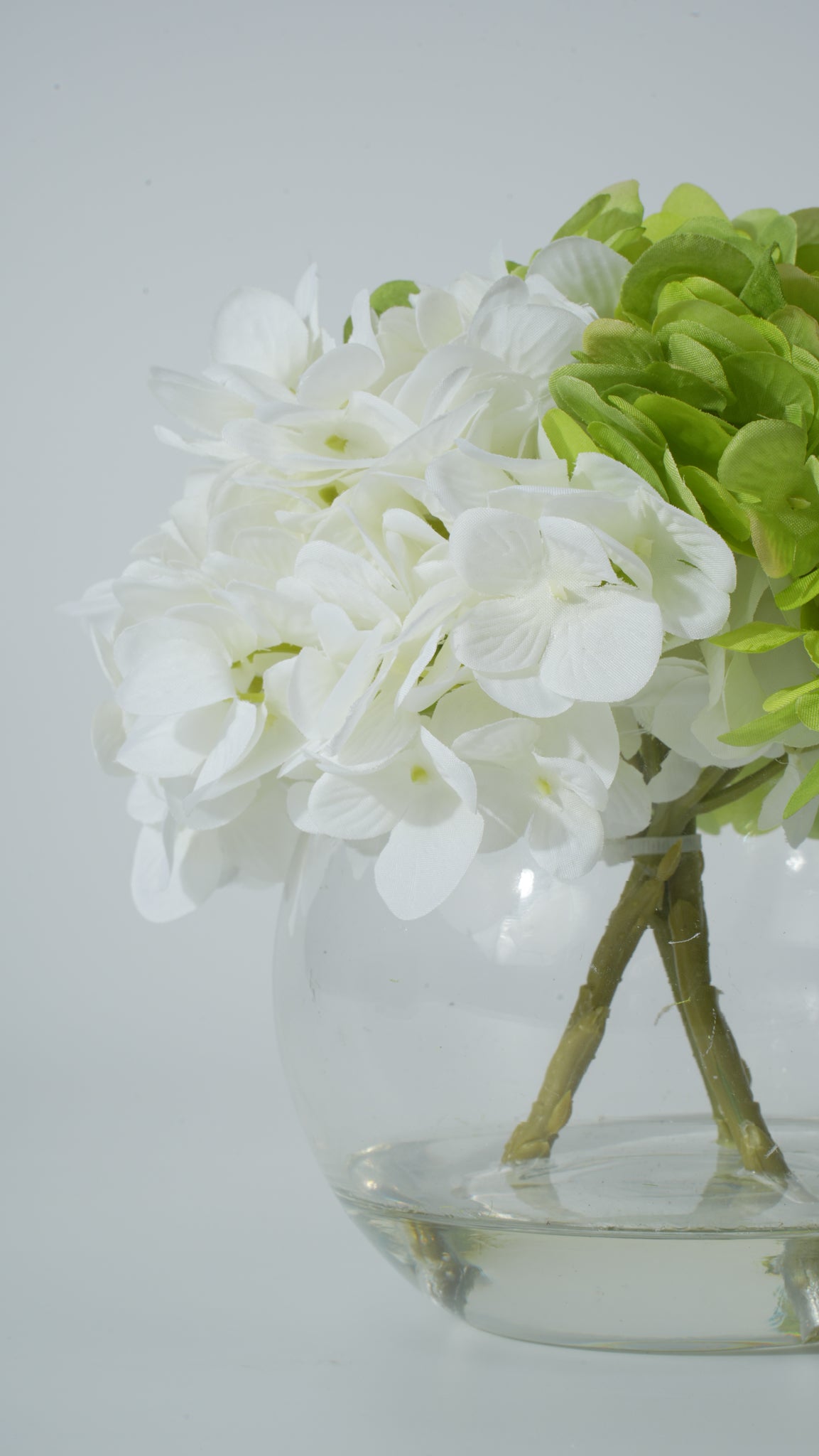 Clear Glass Round Vase with Faux Flower Arrangement
