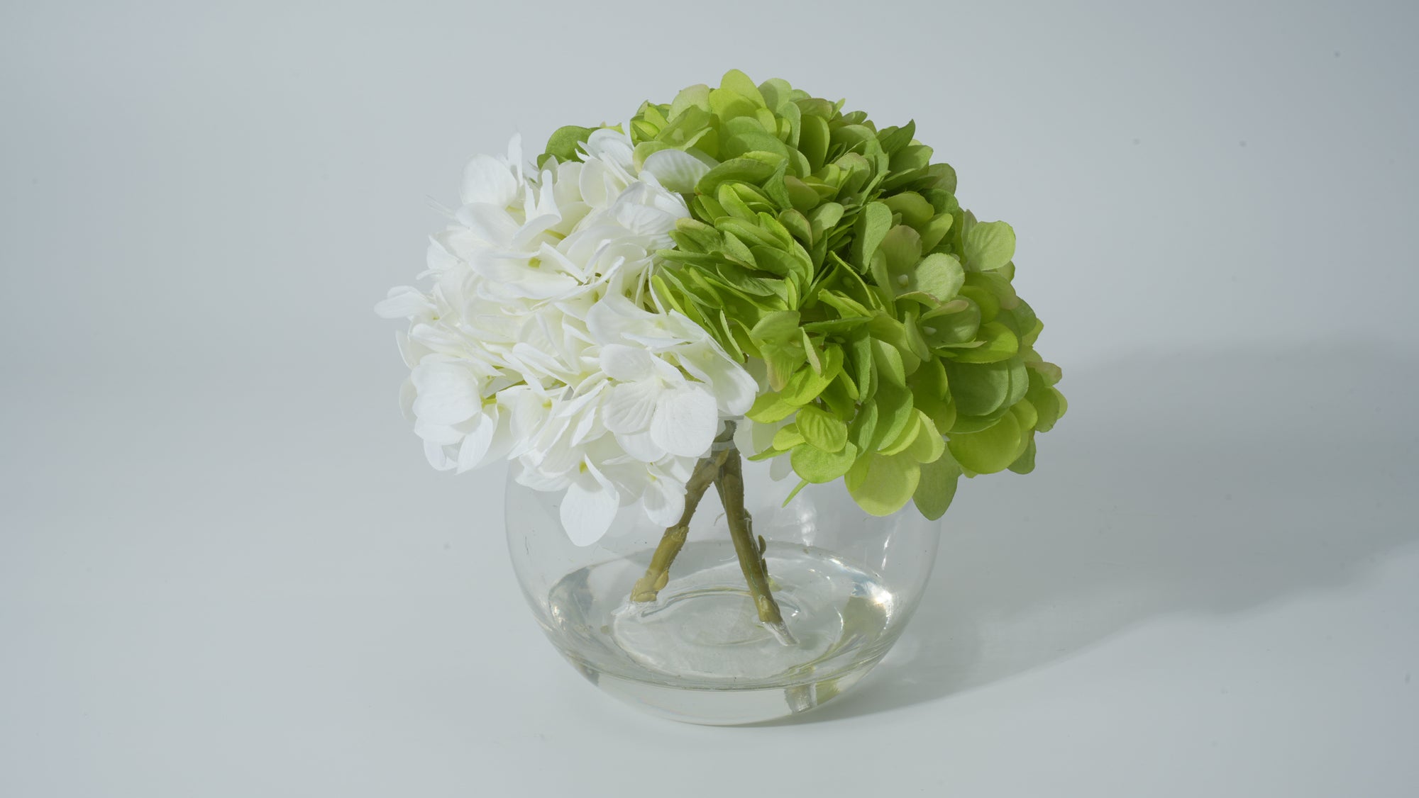 Clear Glass Round Vase with Faux Flower Arrangement