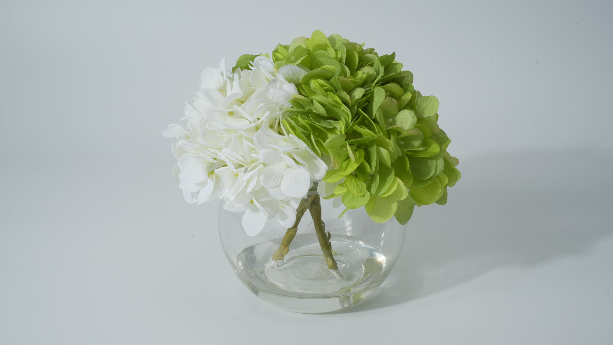 Clear Glass Round Vase with Faux Flower Arrangement