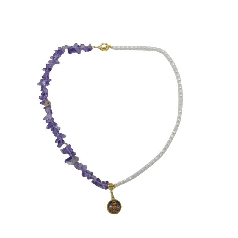 Amethyst and Shell Bead Necklace Bracelet