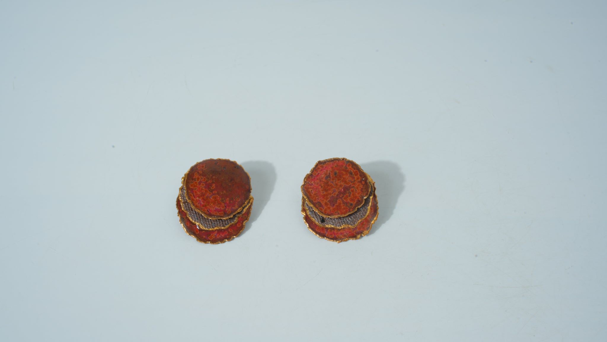 Kiln-Variation Half-Glaze Orange Round Disc Ceramic Earrings