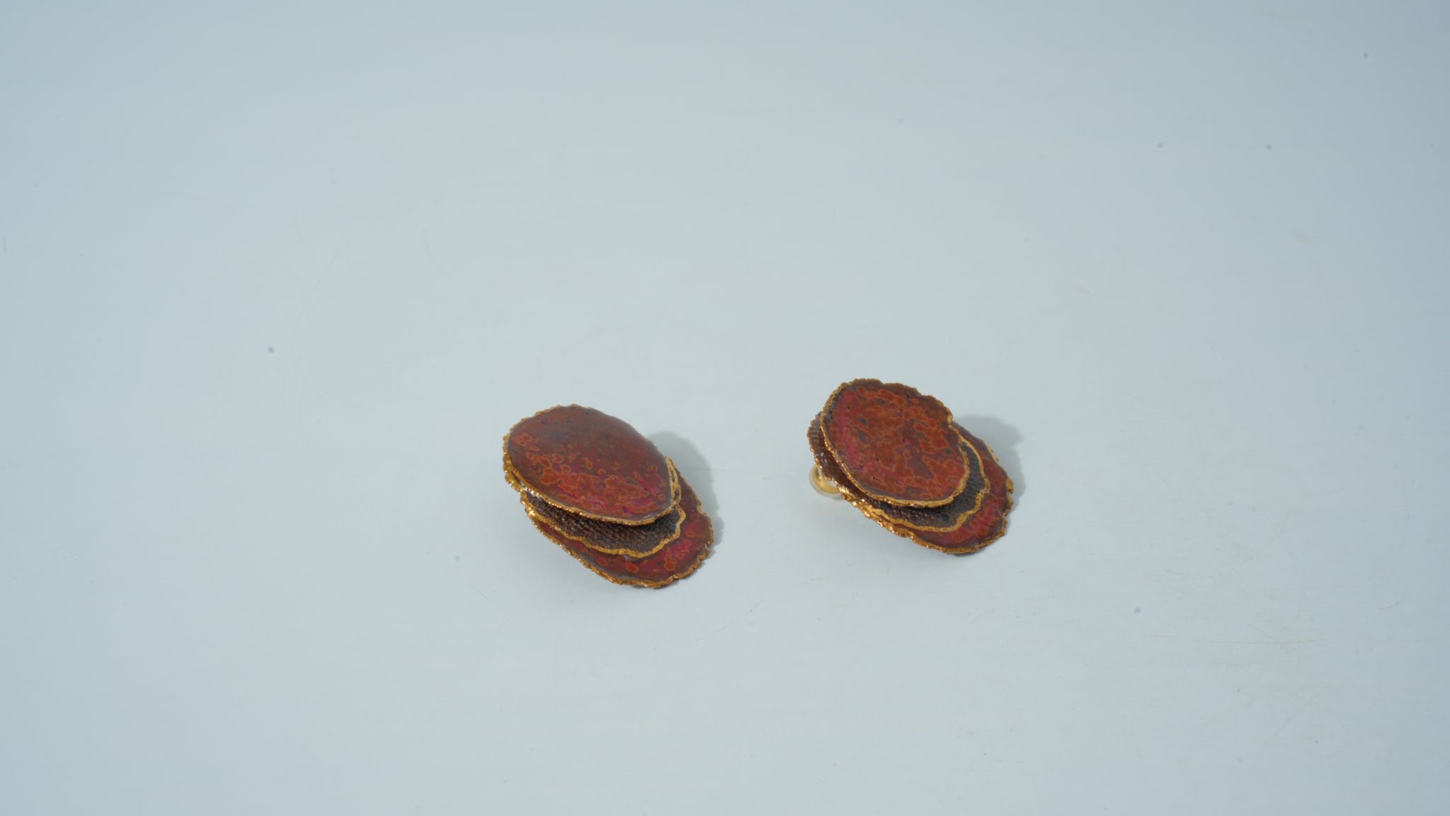 Kiln-Variation Half-Glaze Orange Round Disc Ceramic Earrings