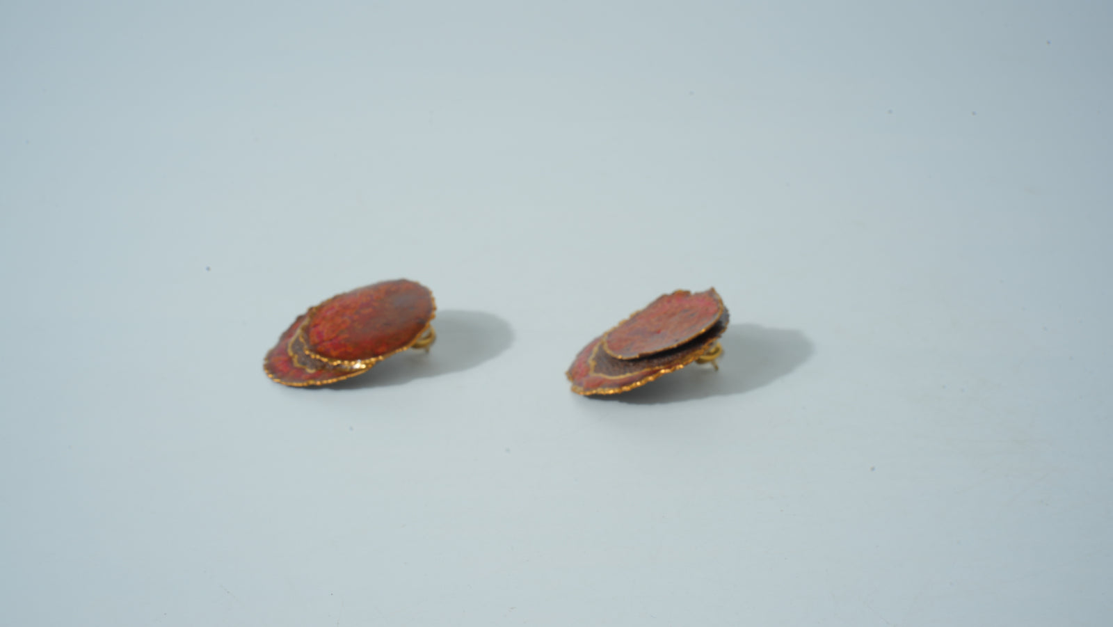 窯變半釉橙色圓盤陶瓷耳環