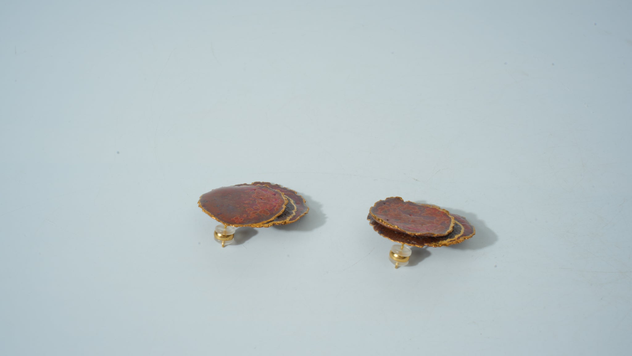 Kiln-Variation Half-Glaze Orange Round Disc Ceramic Earrings