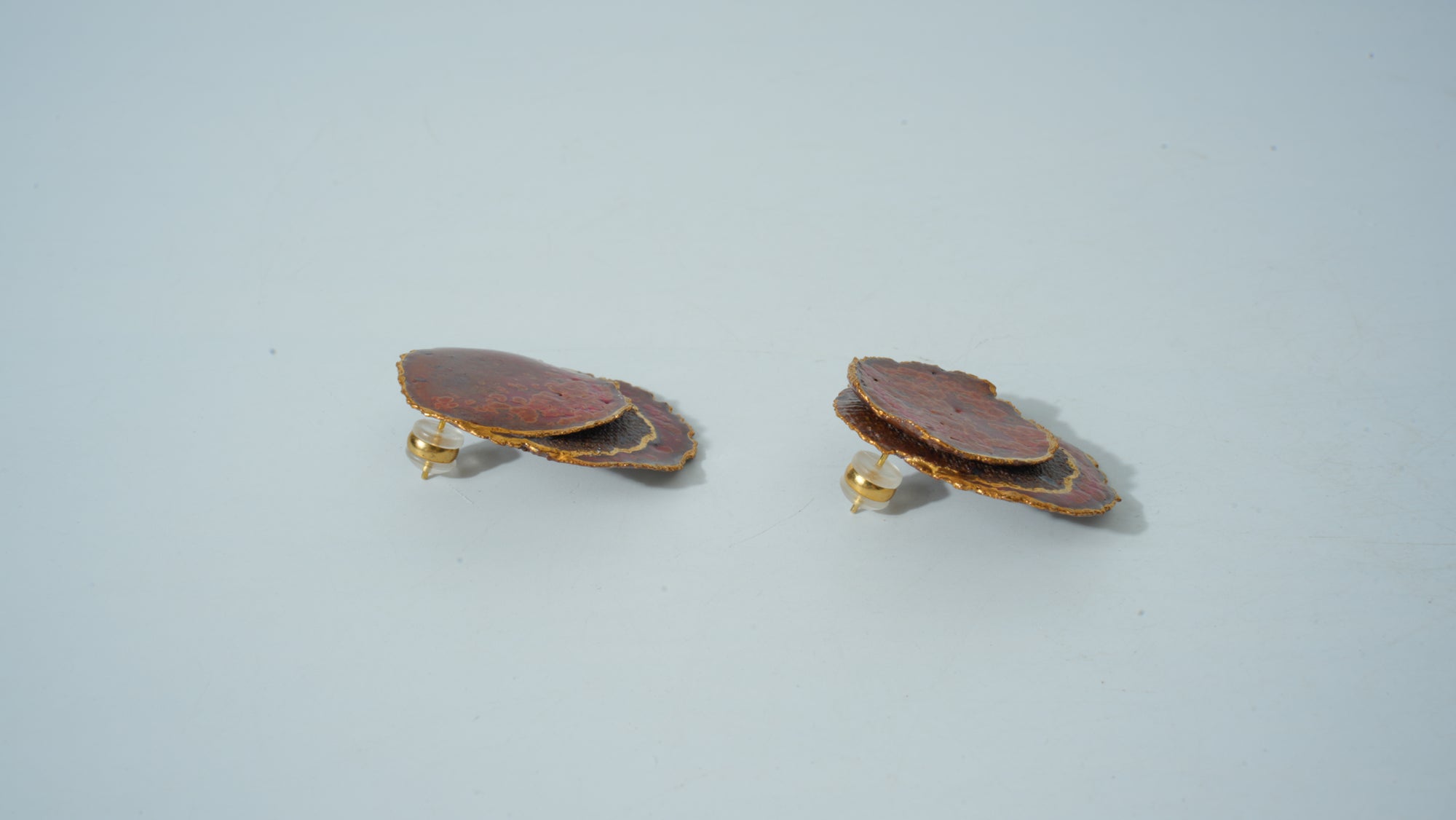 Kiln-Variation Half-Glaze Orange Round Disc Ceramic Earrings