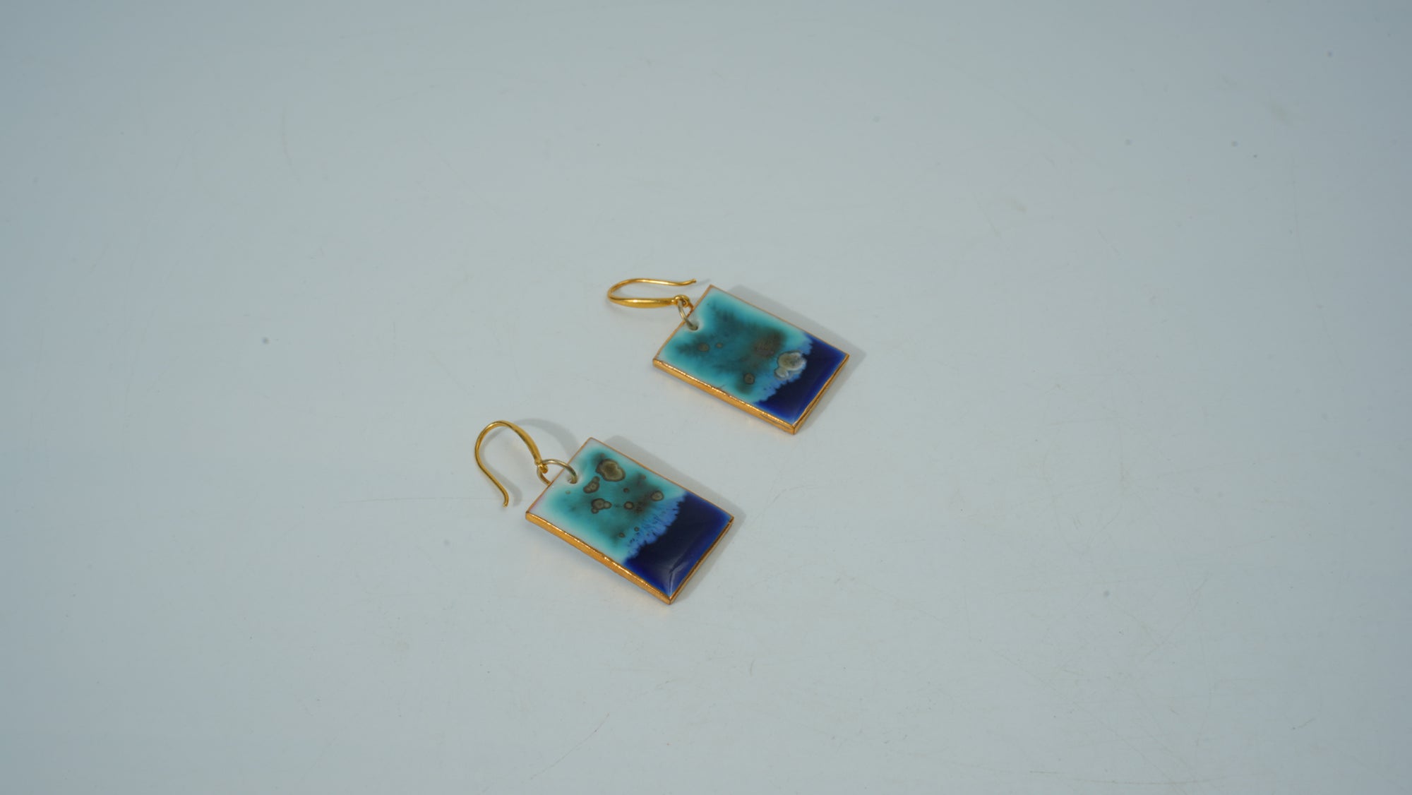 Teal Square Kiln-Glazed Ceramic Earrings
