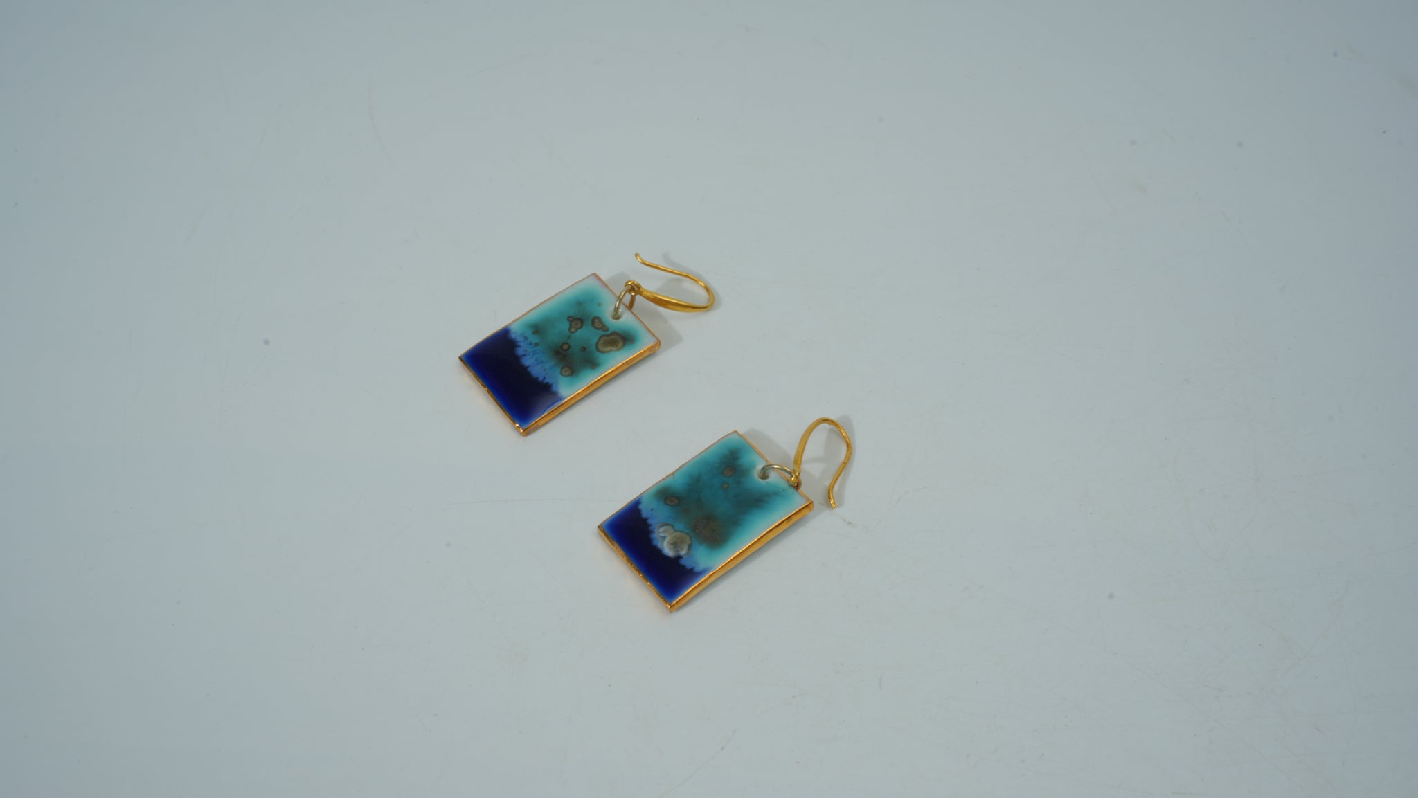 Teal Square Kiln-Glazed Ceramic Earrings