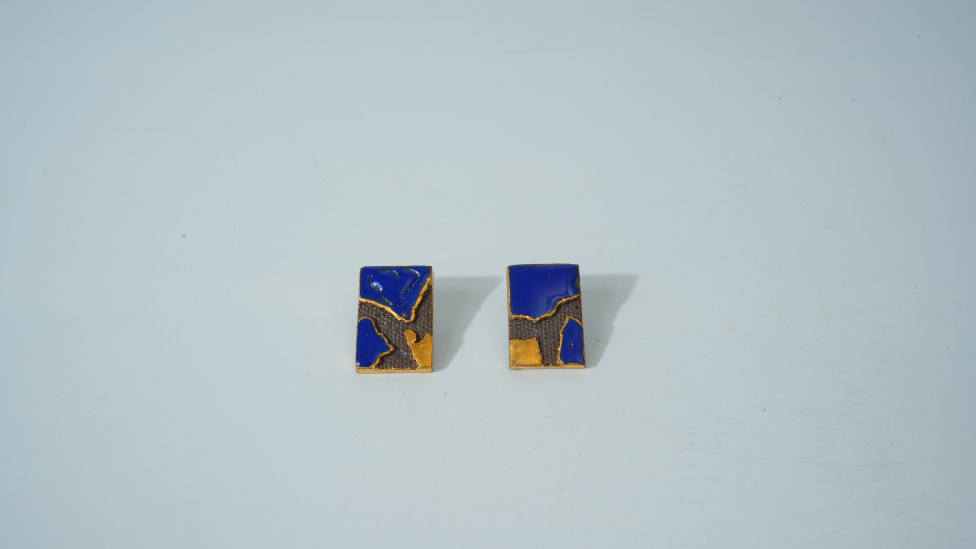 Teal & Gold Half-Glazed Square Ceramic Studs