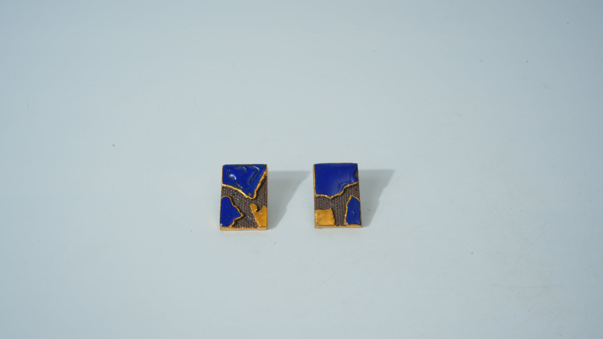 Teal & Gold Half-Glazed Square Ceramic Studs