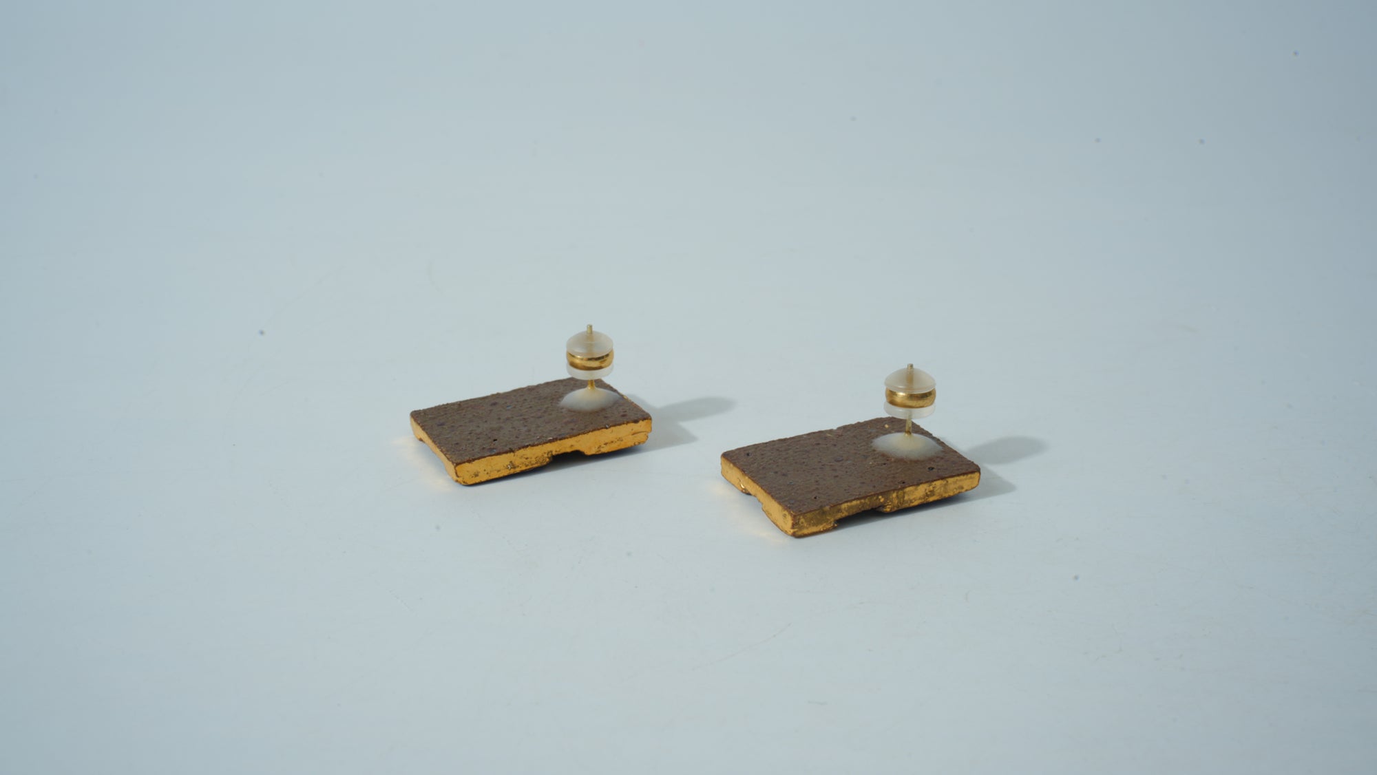 Teal & Gold Half-Glazed Square Ceramic Studs