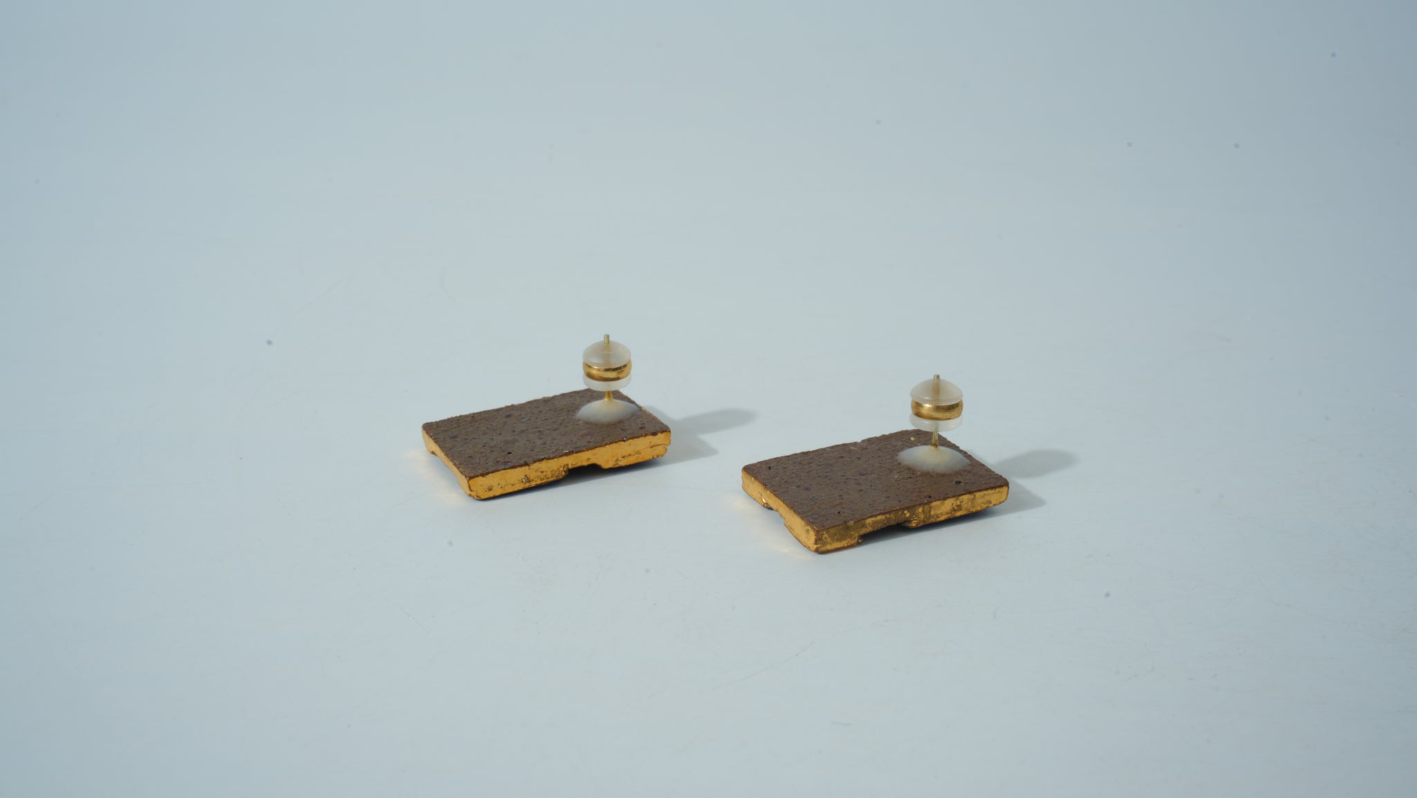 Teal & Gold Half-Glazed Square Ceramic Studs