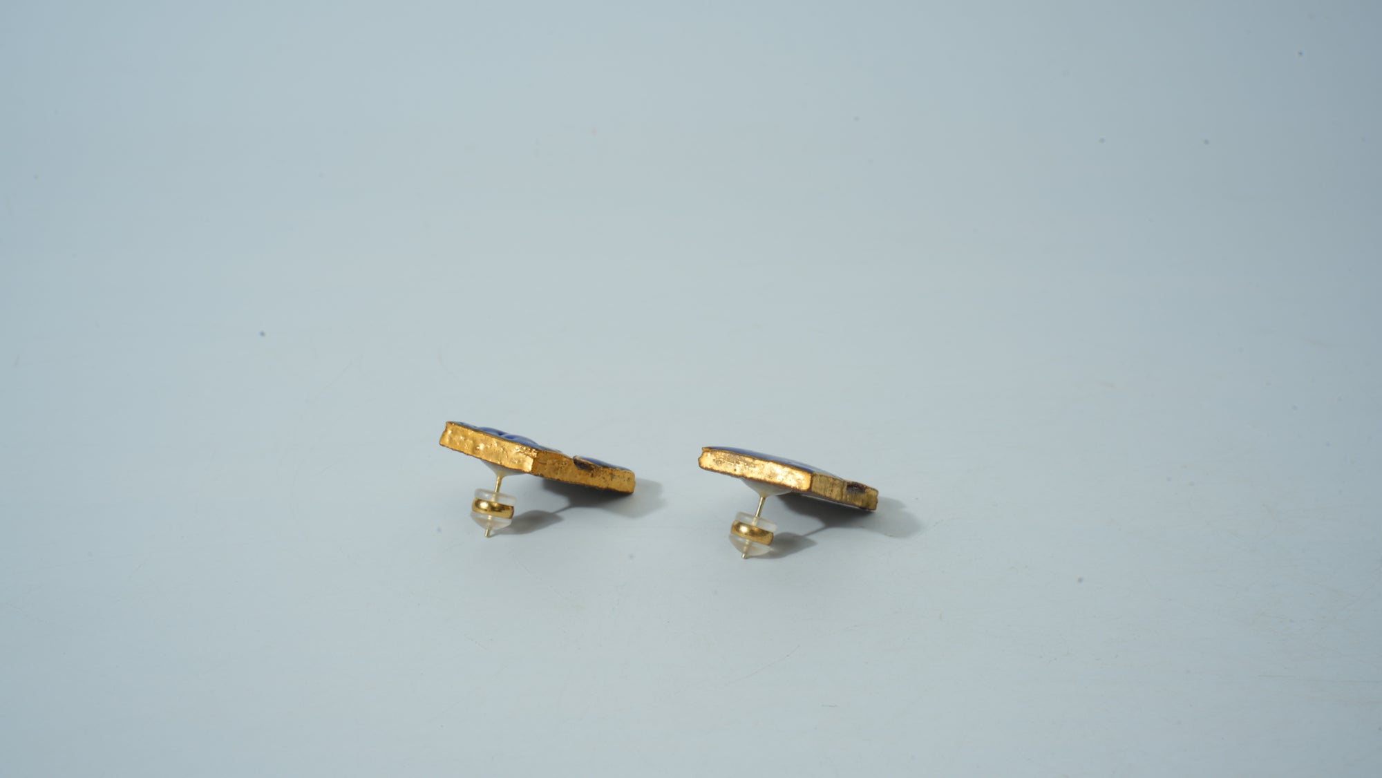 Teal & Gold Half-Glazed Square Ceramic Studs