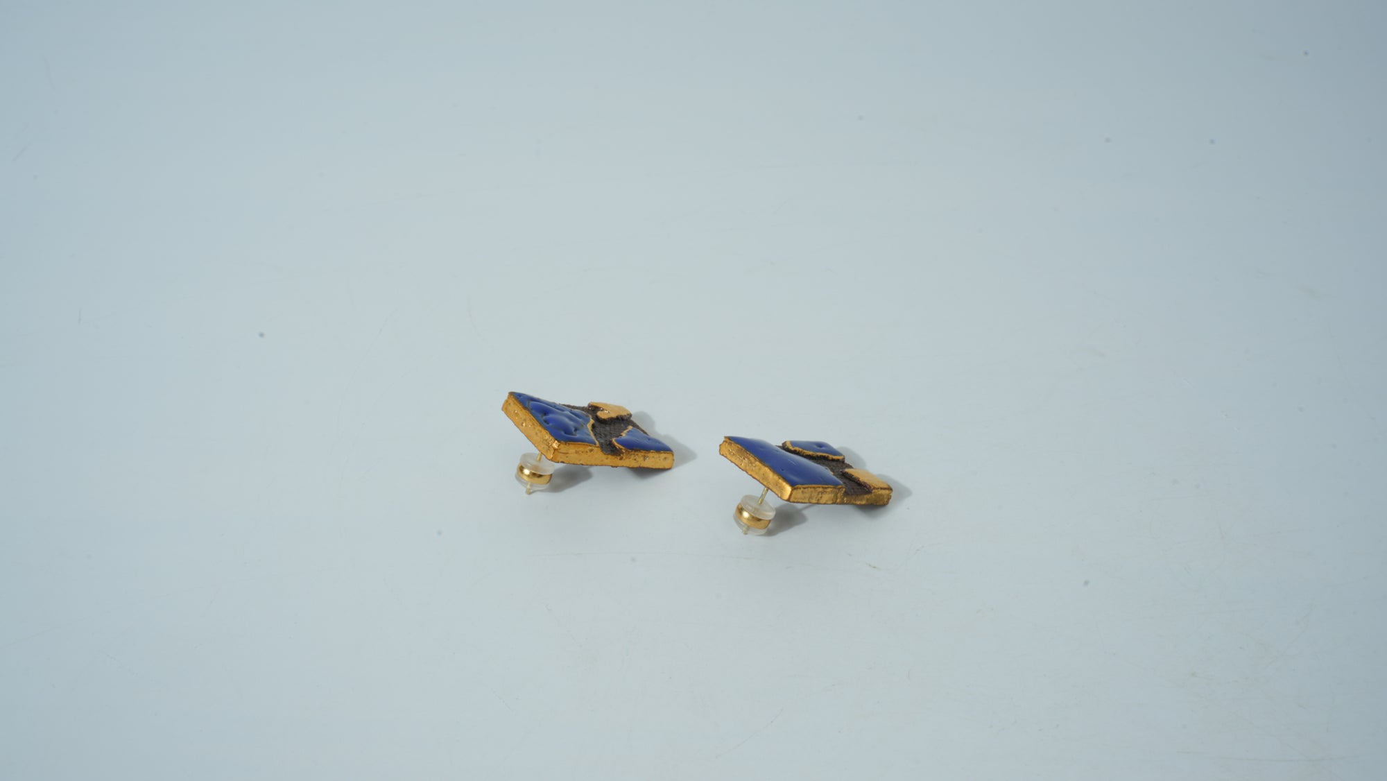 Teal & Gold Half-Glazed Square Ceramic Studs