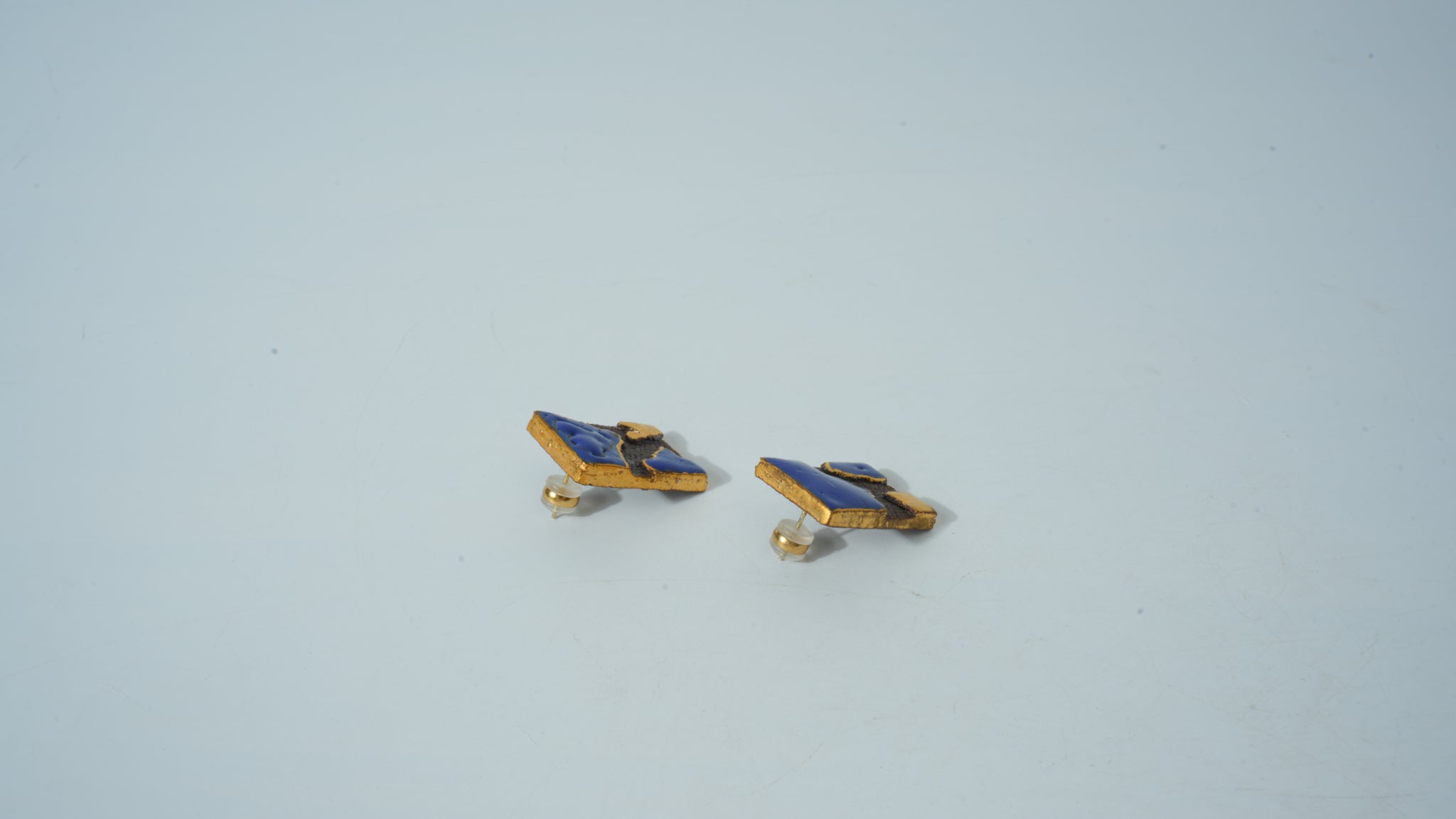 Teal & Gold Half-Glazed Square Ceramic Studs