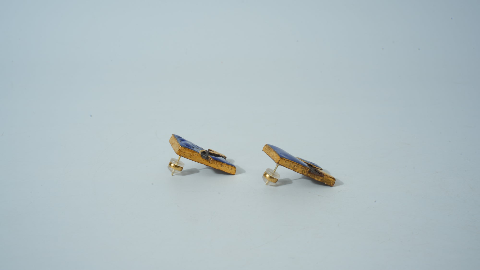 Teal & Gold Half-Glazed Square Ceramic Studs