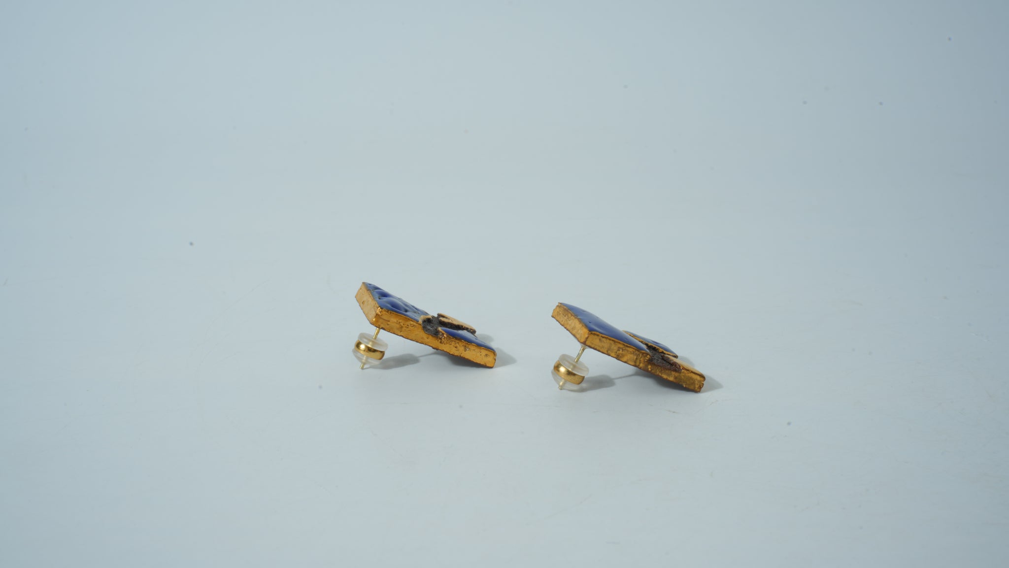 Teal & Gold Half-Glazed Square Ceramic Studs