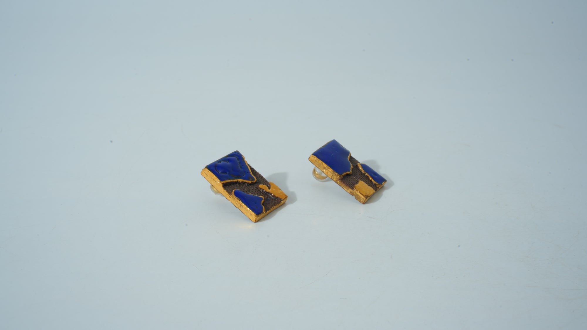 Teal & Gold Half-Glazed Square Ceramic Studs