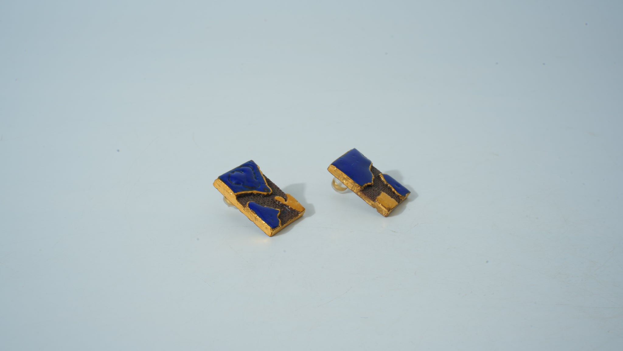 Teal & Gold Half-Glazed Square Ceramic Studs