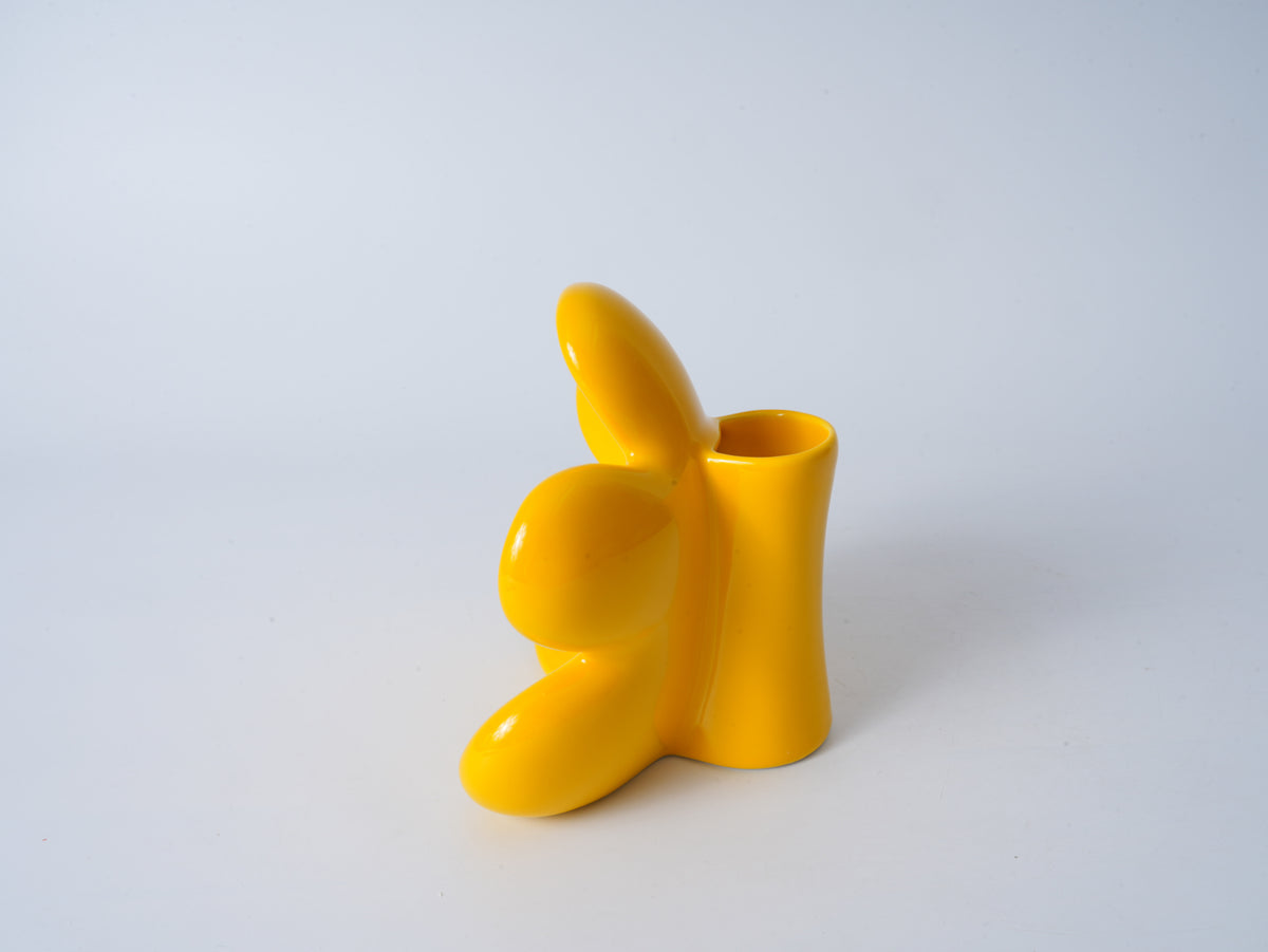 Glossy Lemon Yellow Smiling Flower Vase – Small