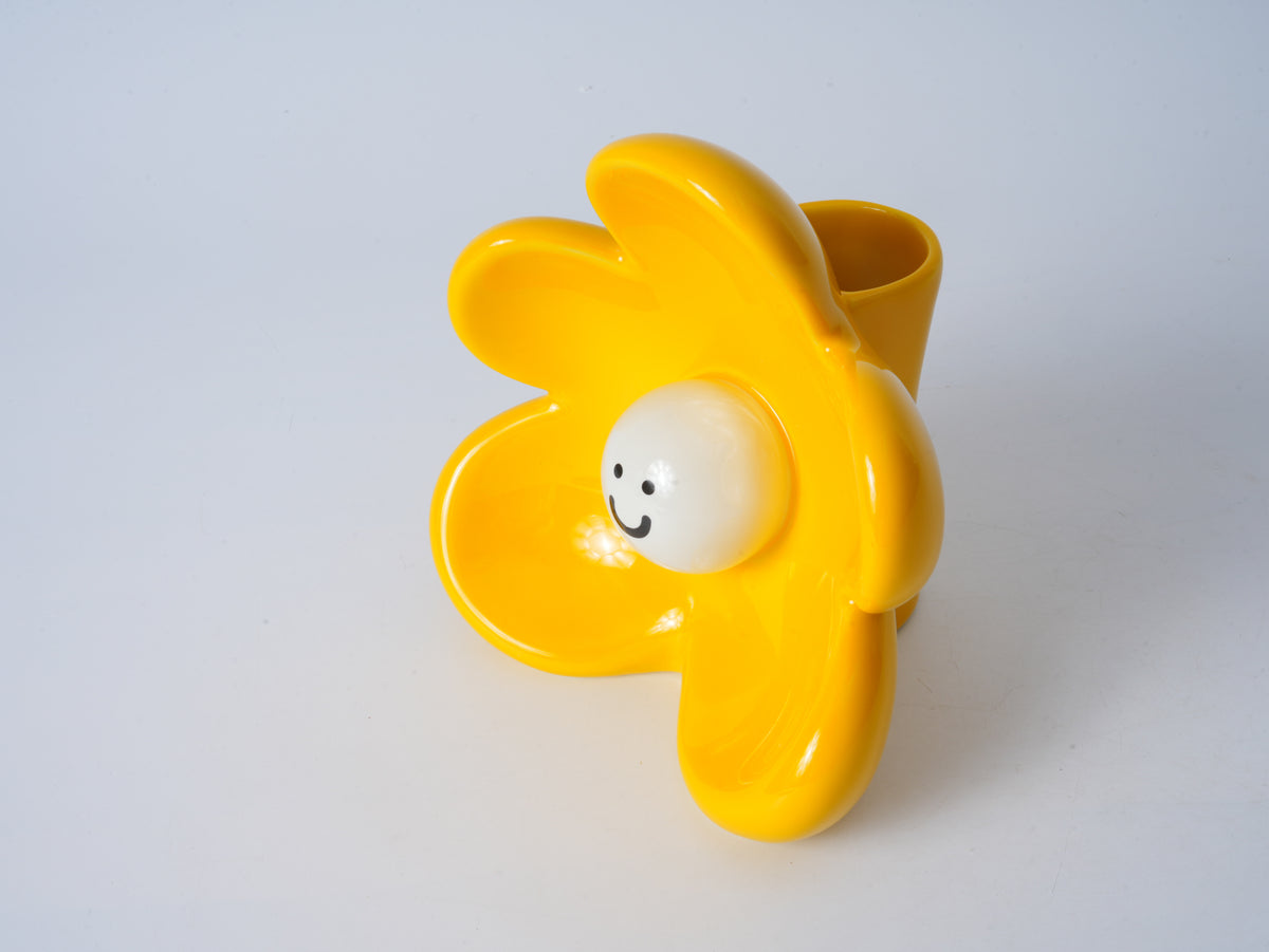 光澤檸檬黃微笑花瓶 – 小號